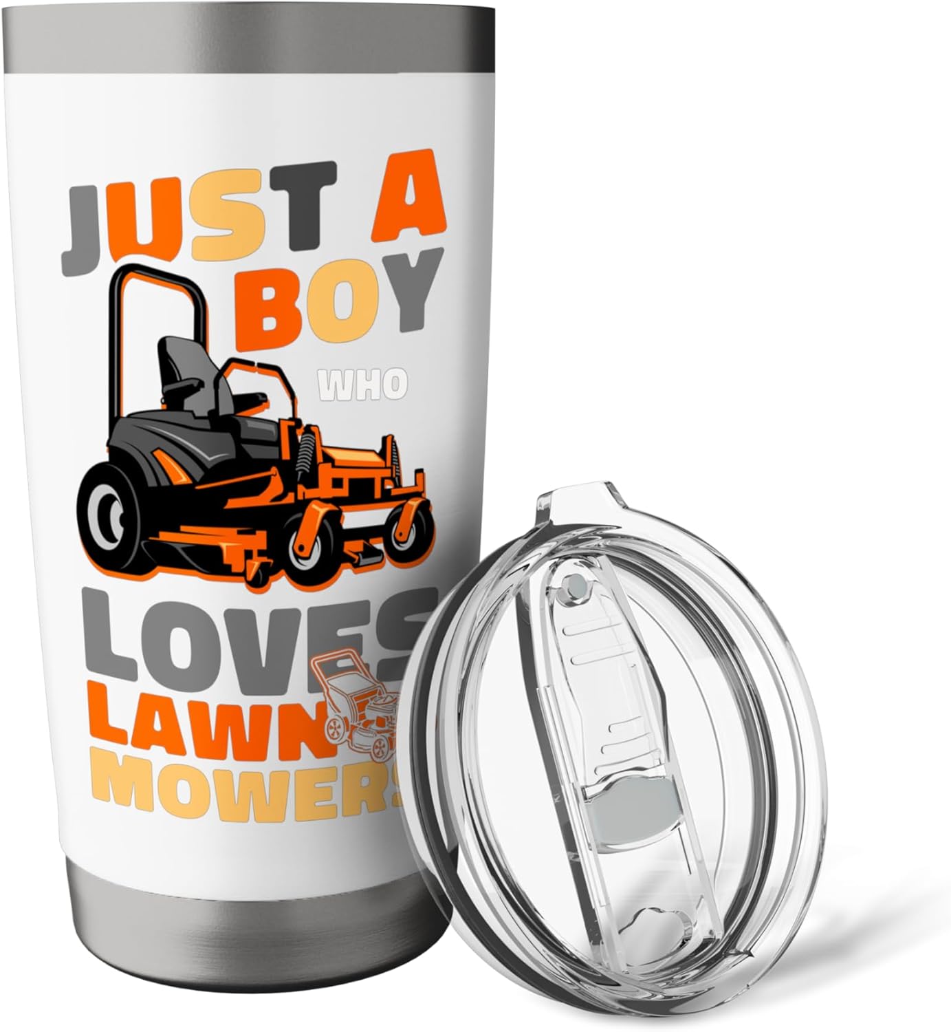 Lawn Mower Mowing Dad Father Landscaper Tractor Just A Boy Stainless Steel Insulated Tumbler
