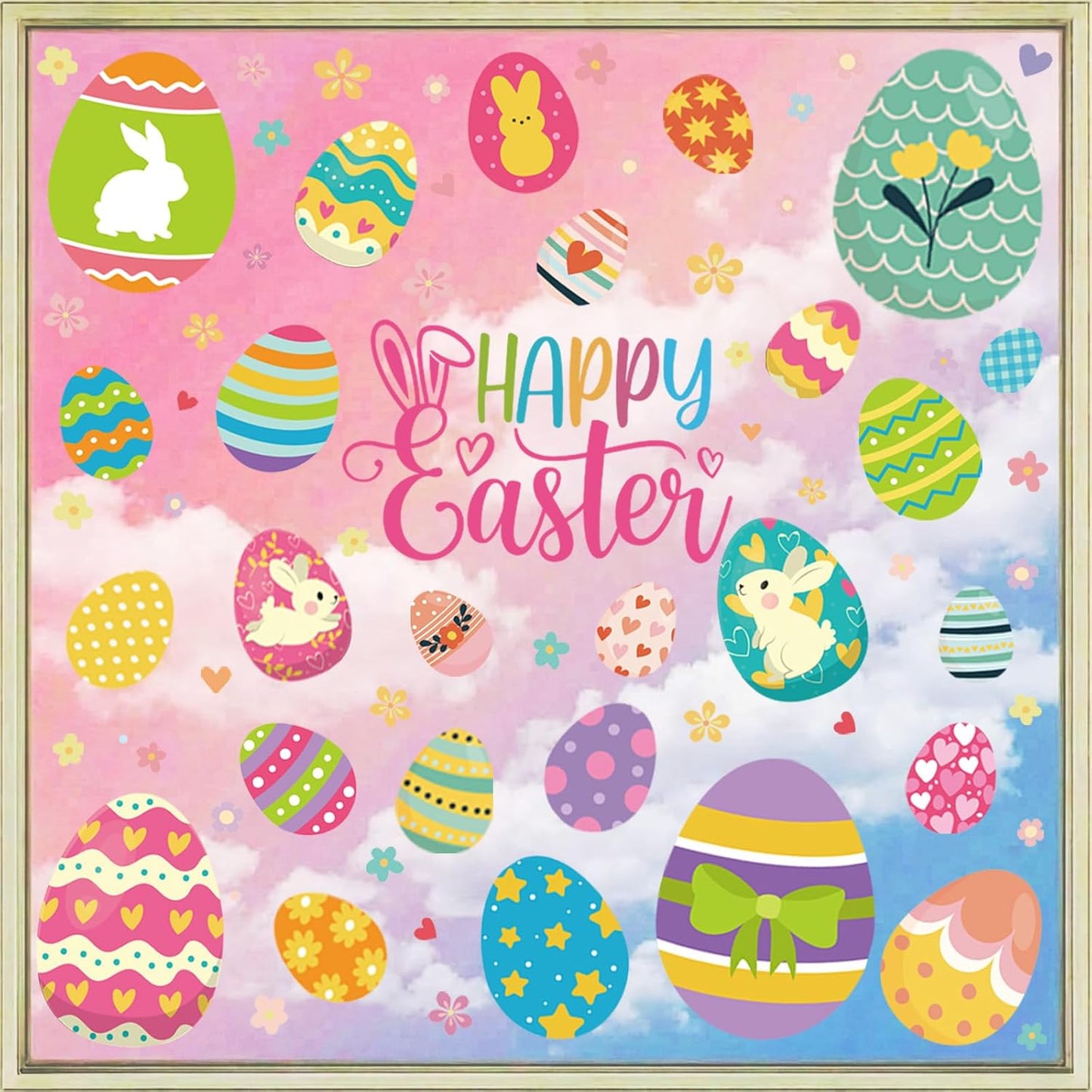 9 Sheets Easter Window Clings Decorations, Happy Easter Eggs Window Stickers for Home, Office, School, Bunny Rabbit Spring Decals Decor for Glass Doors