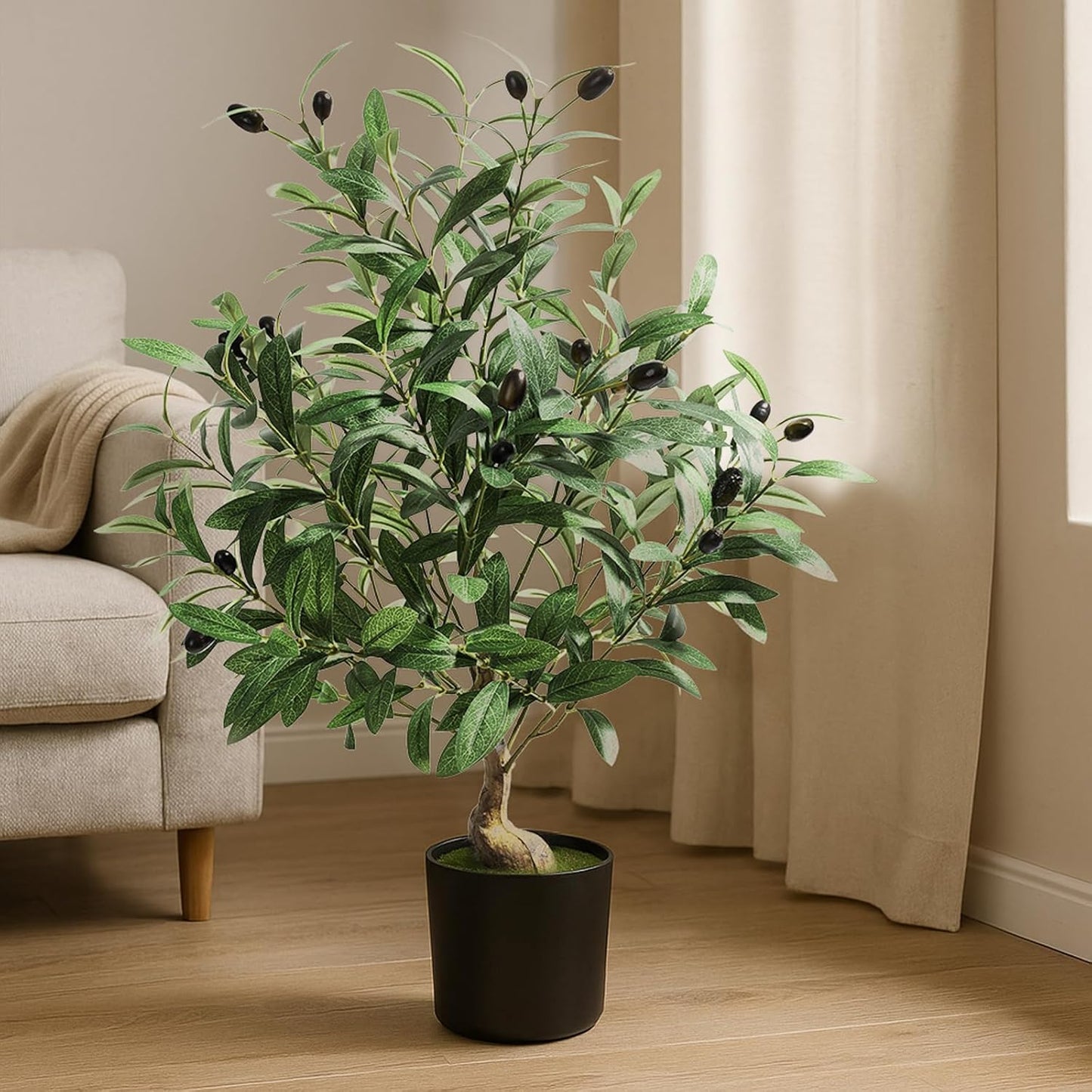 2ft Artificial Olive Tree with Pot, Tabletop Faux Plants Mini Trees for Home Office Living Room Modern Decor