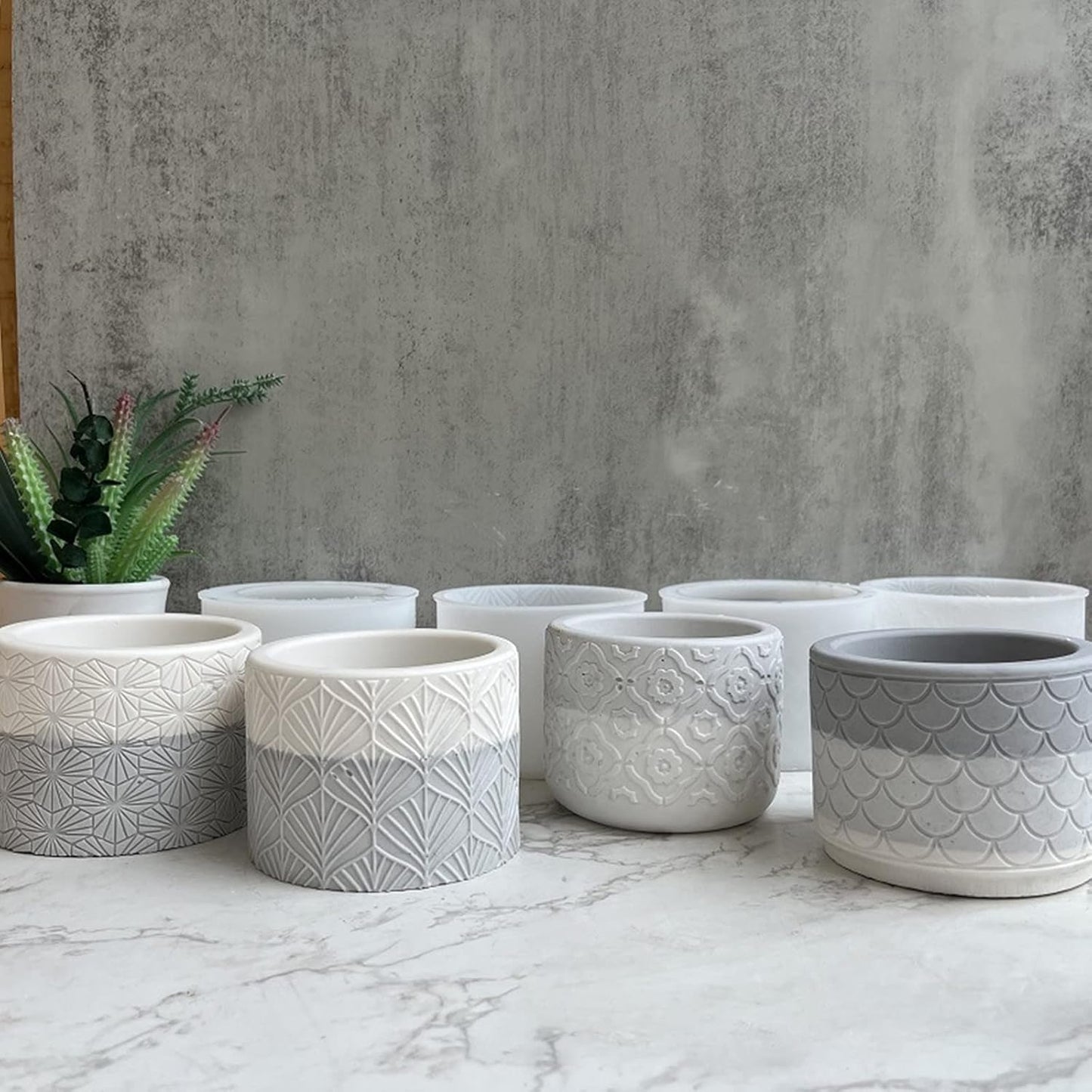 Round Vintage Pattern Flower Pot Silicone Mold Concrete Succulent Planter Vase Mold Candle Pen Holder Plaster Epoxy Resin Cement Clay Mould