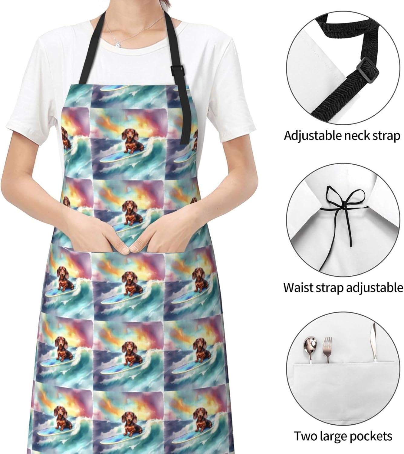 YANYU funny dog Print 28x33 In Kitchen Apron Stylish Chef Apron with Pockets for Cooking Baking Painting
