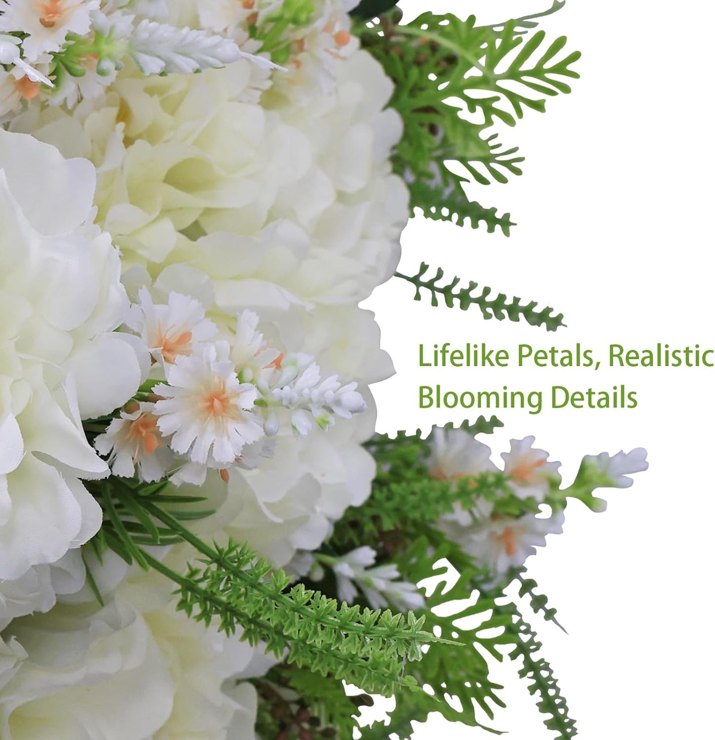 24” Artificial Flowers for Outdoors, Set of 2 Realistic Faux White Peonies in Cement Pots, UV Resistant Fake Plants Look Real for Front Porch, Entryway & Indoor Spring Decor