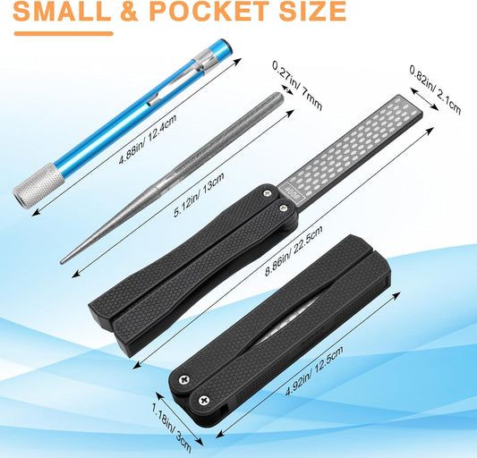 3PCS Garden Tool Sharpener, 2PCS Double-Sided Diamond Garden Tool Sharpener/ 1PCS Retractable Sharpening Rod for Gardening Pruner (Black)