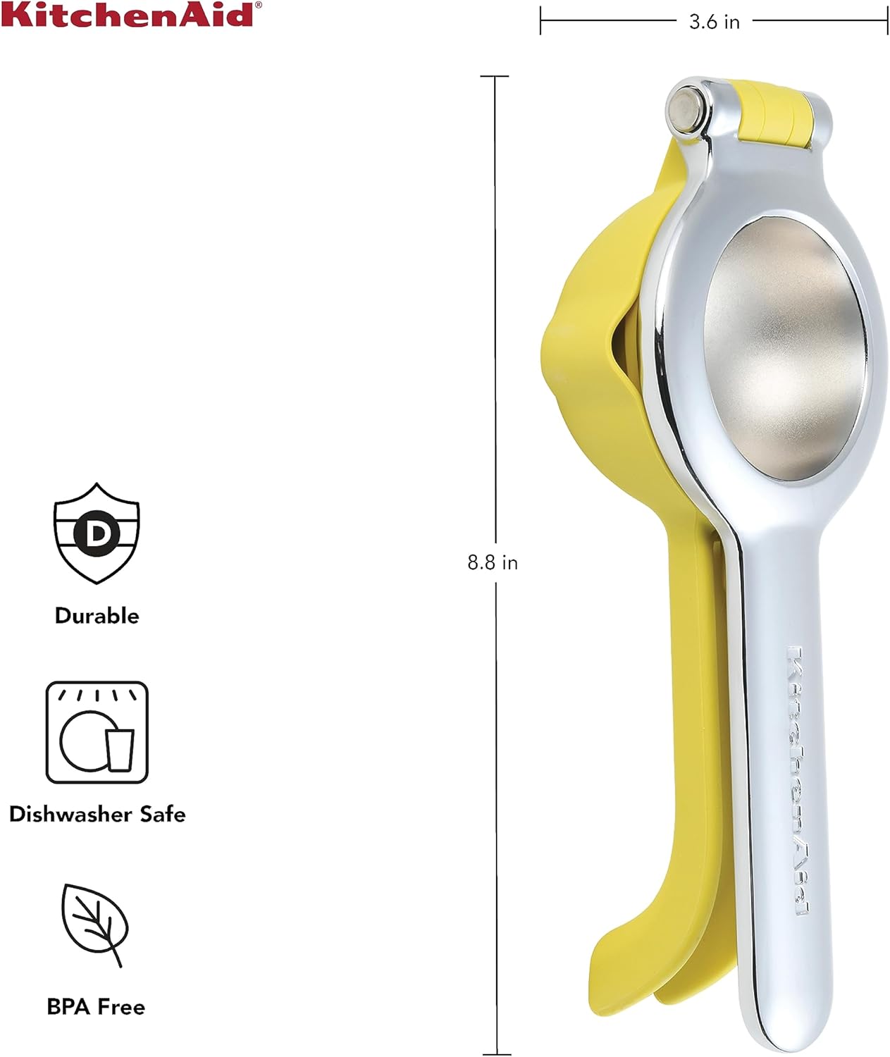 KitchenAid Citrus Juice Press Squeezer for Lemons and Limes with Seed Catcher and Pour Spout, Lemon, 8 Inch