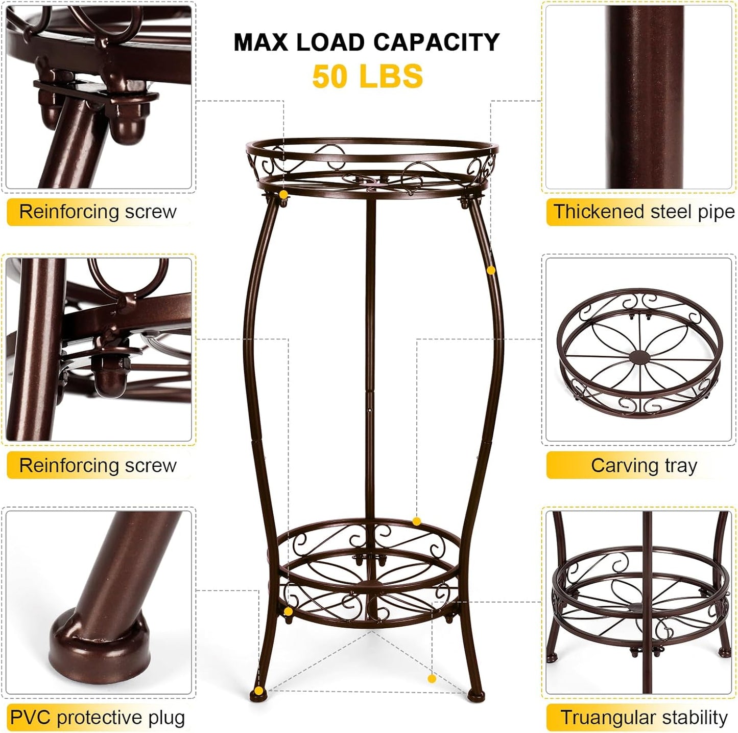 2 Tier Rustproof Iron Plant Stand - Heavy Duty Outdoor Plant Stands Fo