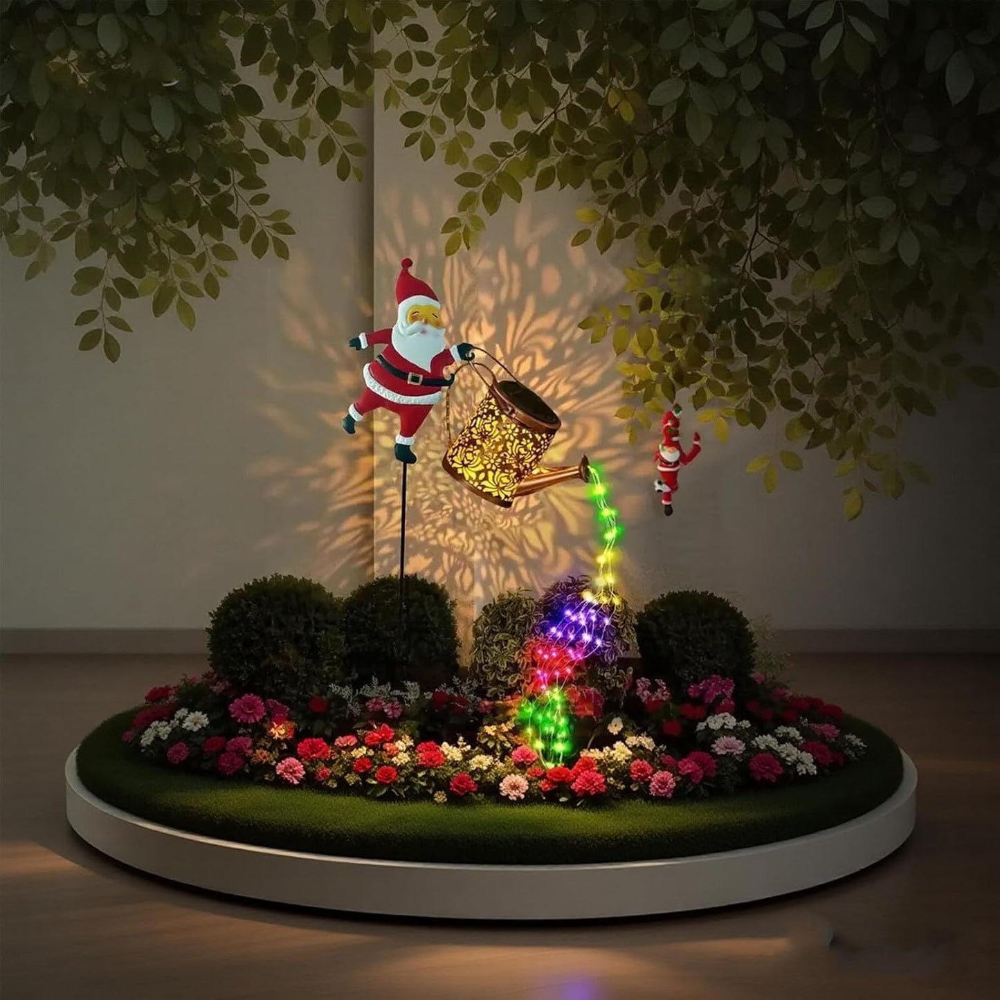 Santa Article Solar Kettle Light, Christmas Holiday Decoration, Garden