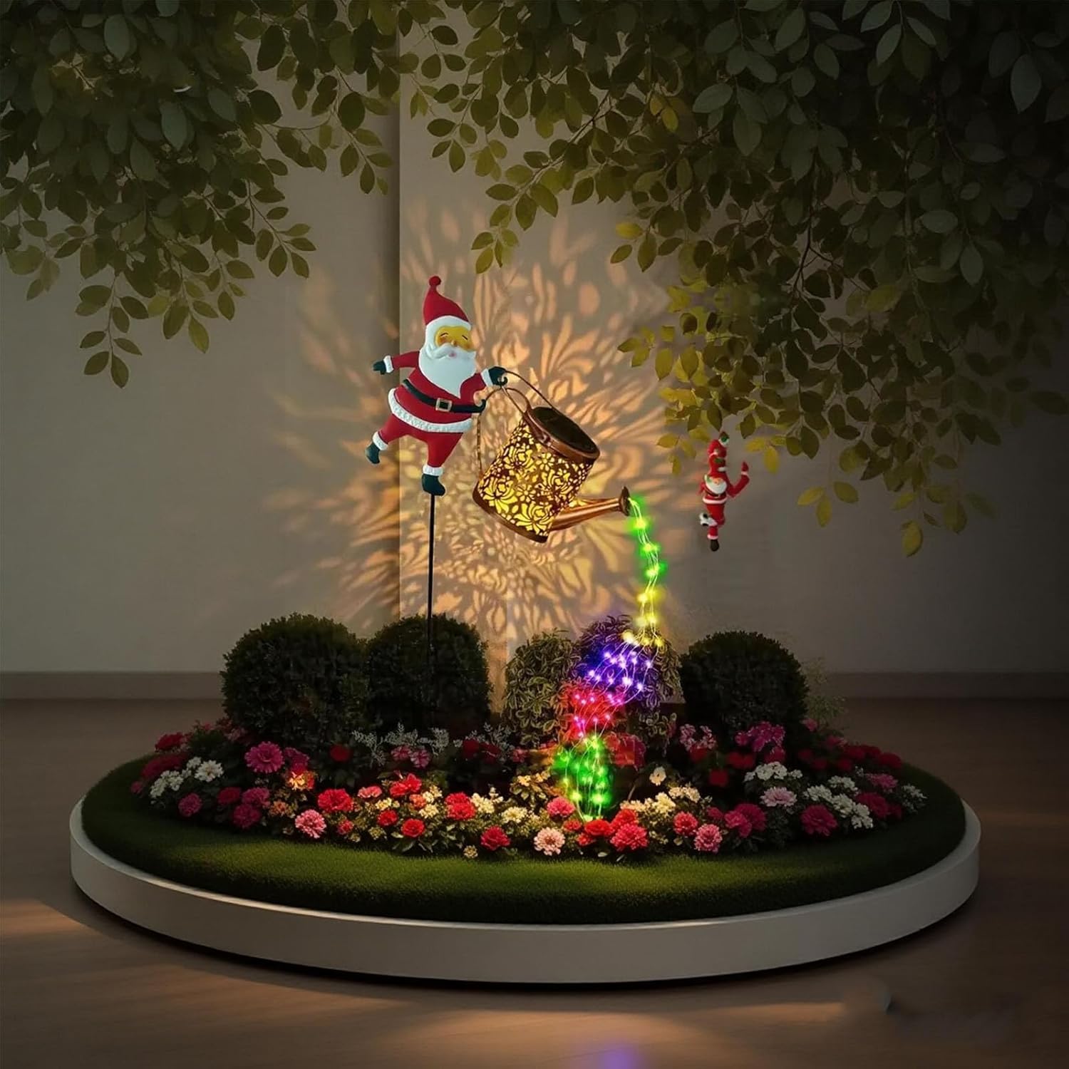 Santa Article Solar Kettle Light, Christmas Holiday Decoration, Garden