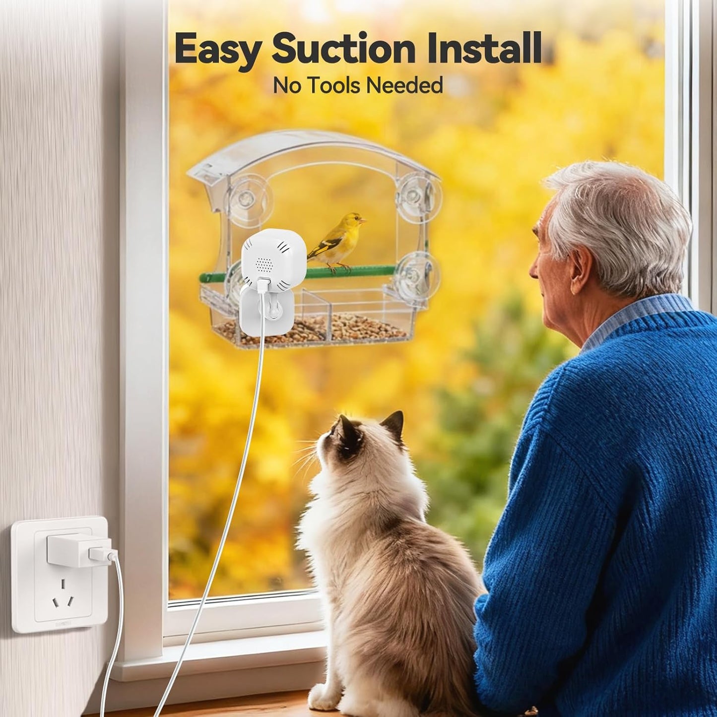 Dzees Window Bird Feeder with Camera, 2K HD Live Stream & AI Bird Identification, Smart Bird Feeder for Window Mount, Auto-Capture, 2.4GHz WiFi, Strong Suction Cup Installation, Gift for Bird Lovers