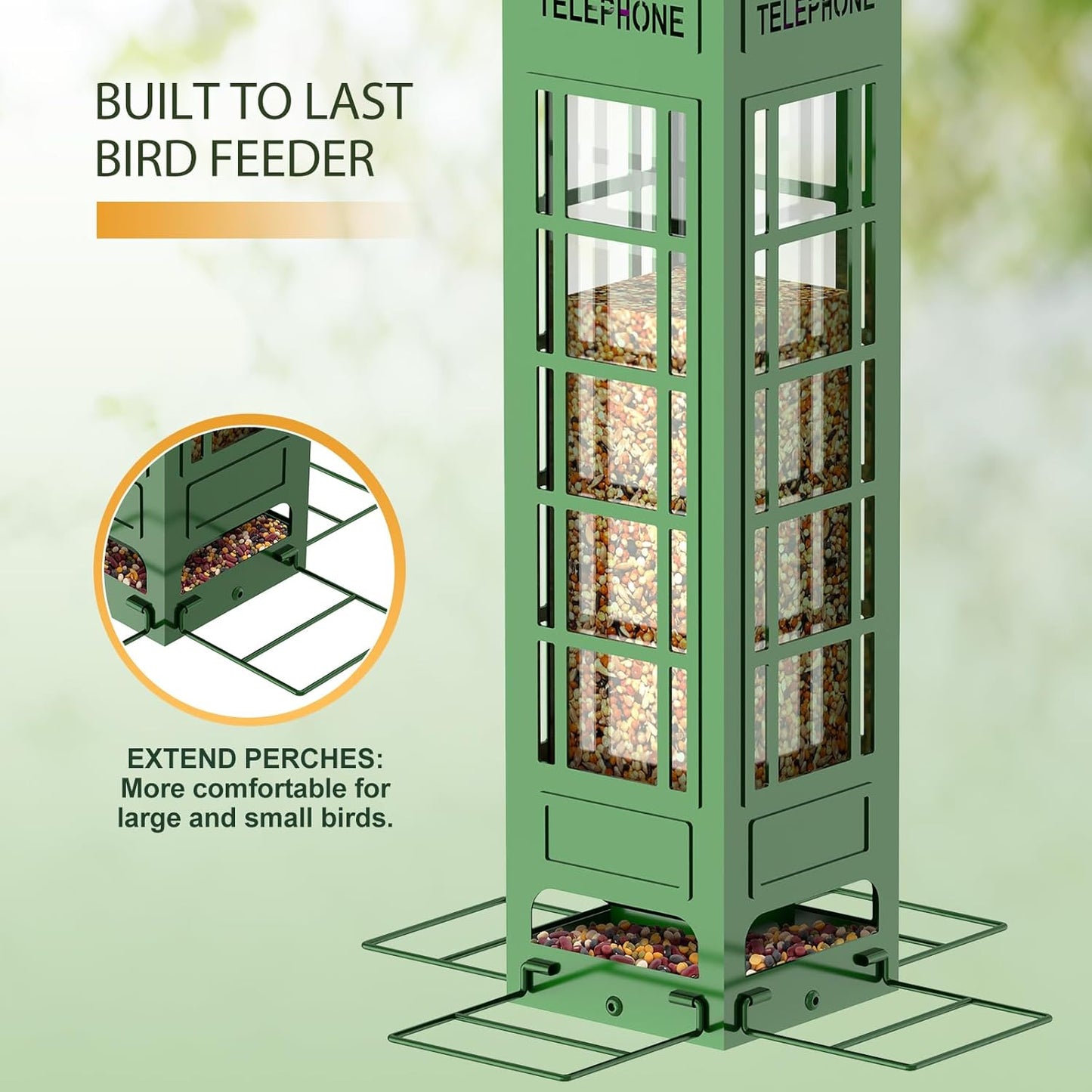 Bird Feeder Squirrel Proof with Weight Activated Perches,Metal Balcony Bird Feeders for Outdoor Hanging,Mesh Wild Birds Seed Feeder for Outside,Cardinal, Finch Blue Jay Woodpecker,3LB Capacity