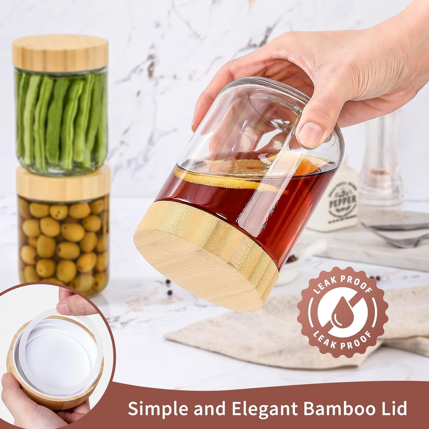 DRKIO 16 Oz Overnight Oats Containers with Bamboo Lids - 4 Pack Glass 