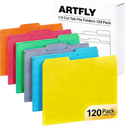 120 Pack Colored File Folders, 1/3 Cut Tab Letter Size 8.5" x 11" Mani