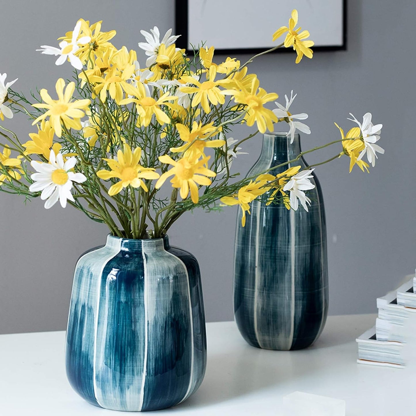 Ceramic Vase Blue Highlight Minimalist Water Planting Container Pot Ho