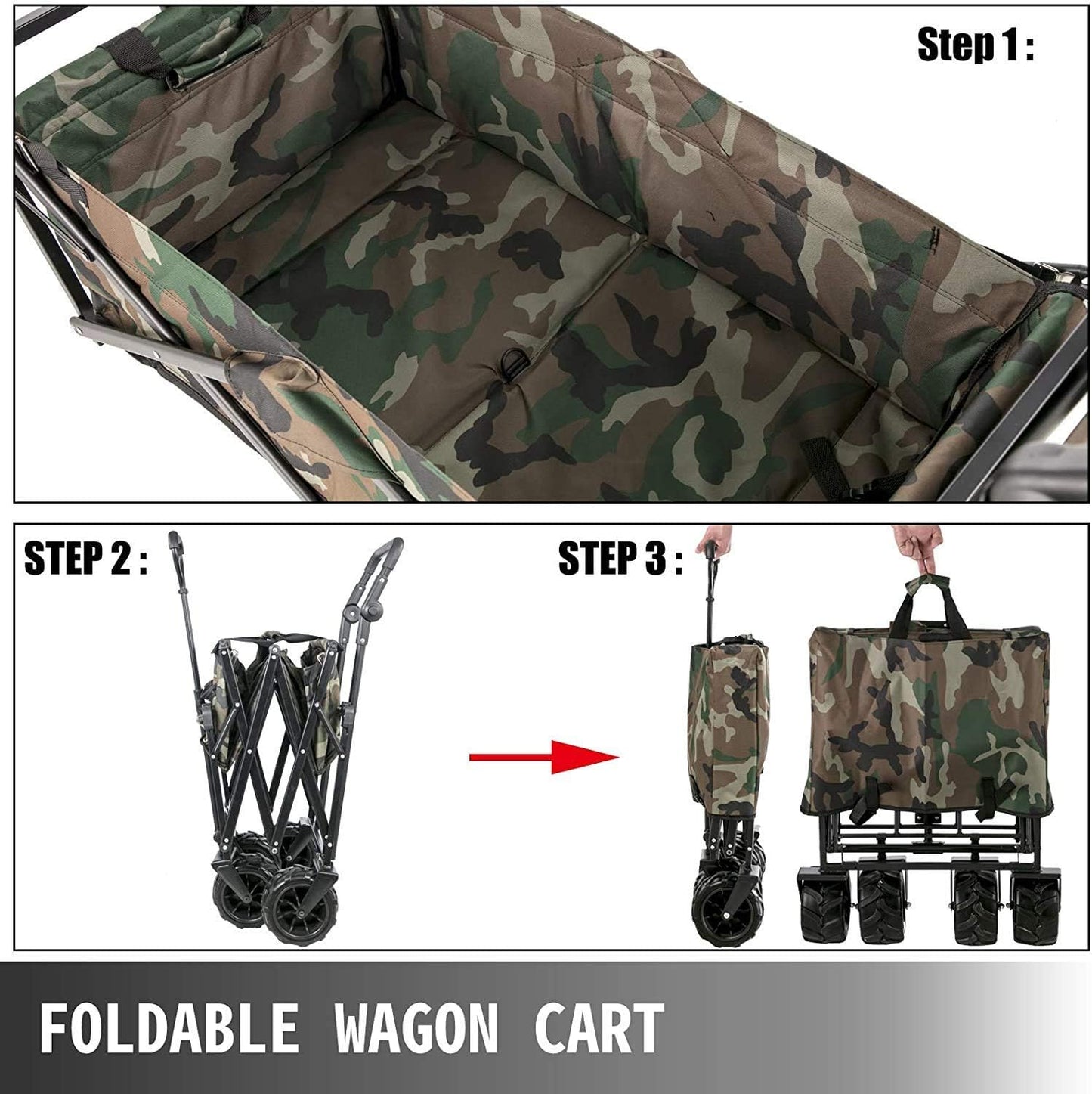 Collapsible Wagon Cart, w/Removable Canopy 600D Oxford Cloth, for Beach, Garden, Camouflage