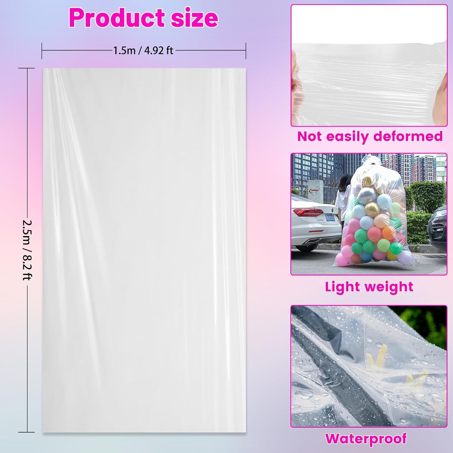 2 Pcs 98.4 x 59 Inches Large Balloon Bags for Transport, Christmas Tree Disposal and Storage Bag, Clear Balloon Drop Bag, Giant Carrying Storage Bags for Wedding Birthday Party Supplies
