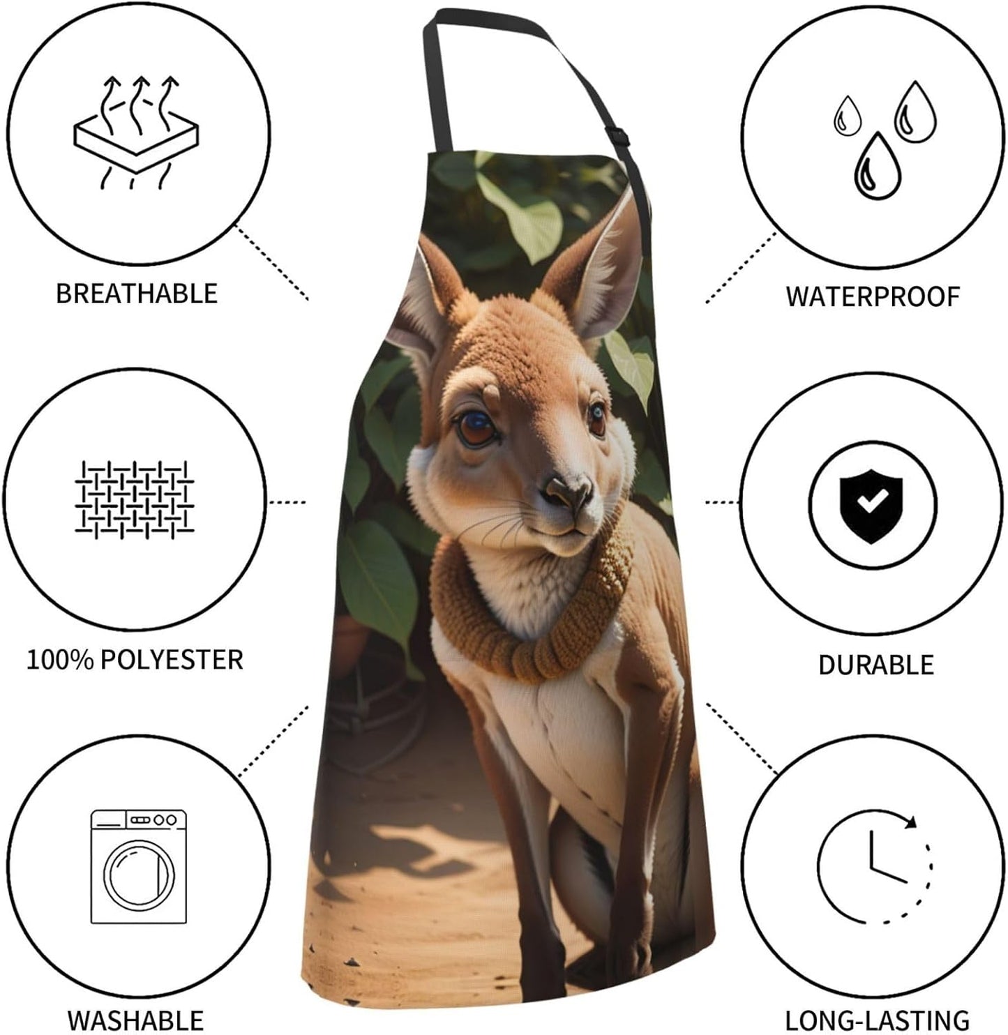 Funny for Kangaroo Zoo print Waterproof chef's apron with pocket apron for kitchen cooking baking barbecue and gardening