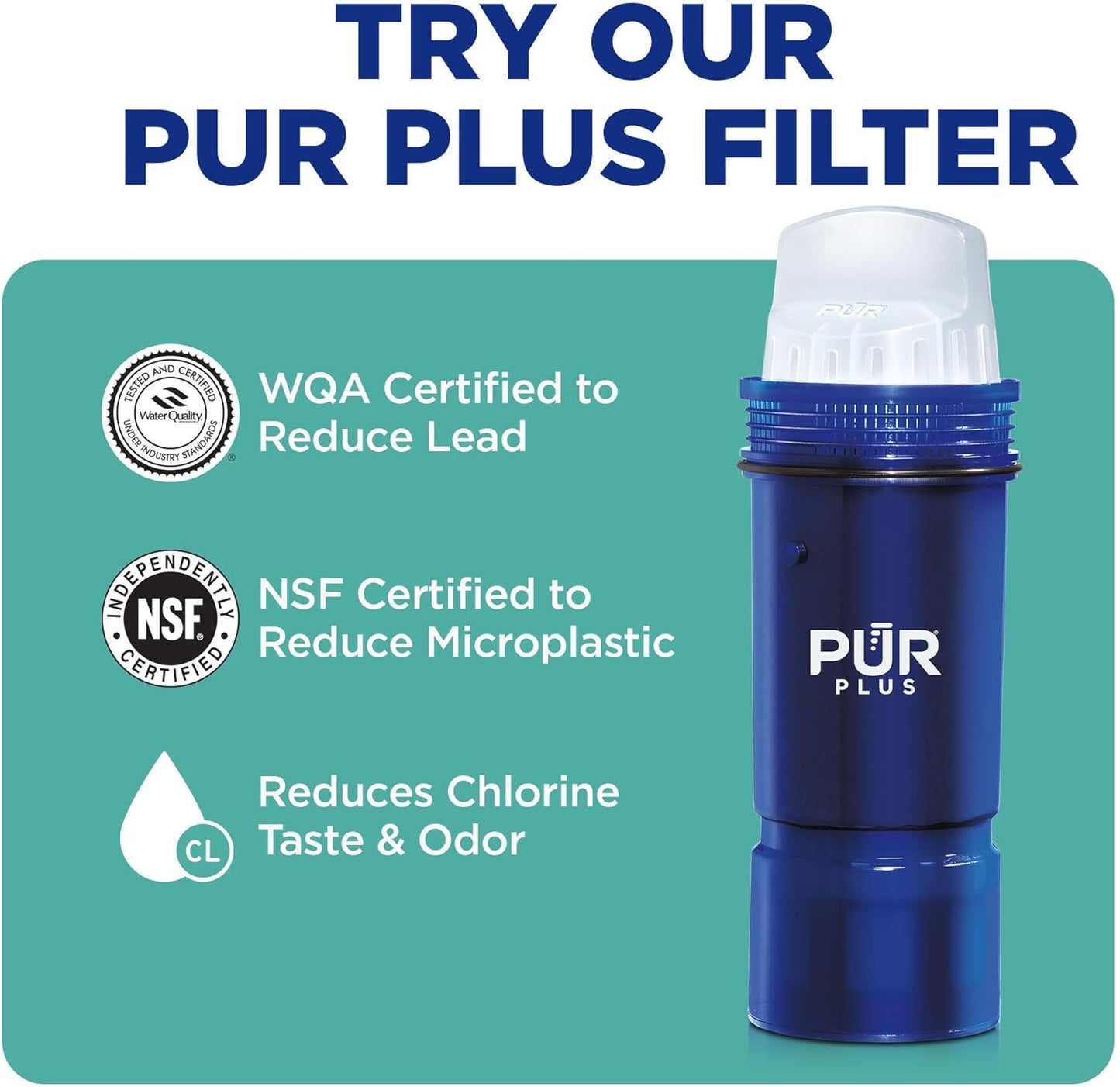 PUR Water Pitcher & Dispenser Replacement Filter 4-Pack, Genuine PUR Water Filter, 2-in-1 Powerful and Faster Filtration, 8-Month Value, Blue (PPF900Z4)
