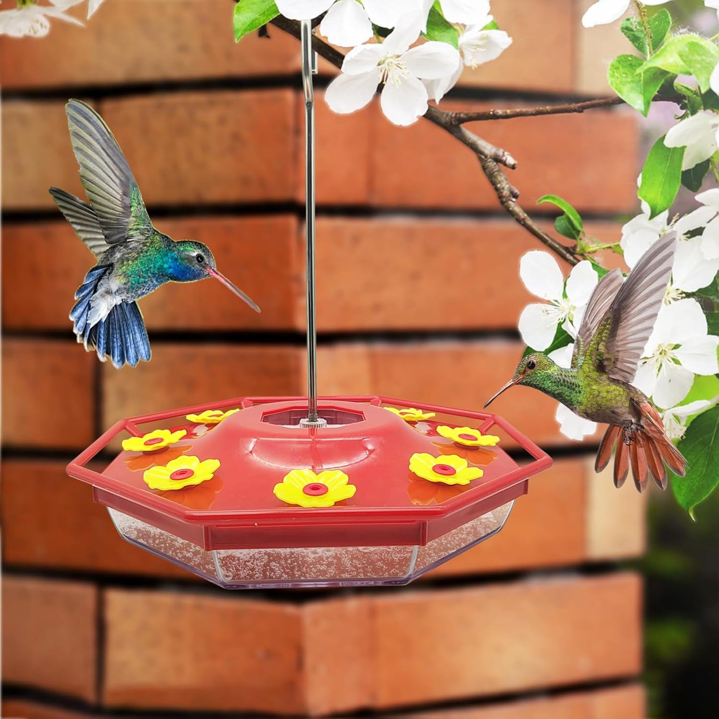 20 Set Hummingbird Feeder Replacement Flowers with 2 Cleaning Brush Flowers Feeder Parts Replacement for Hanging Feeding Hummingbird Outdoors (Red)