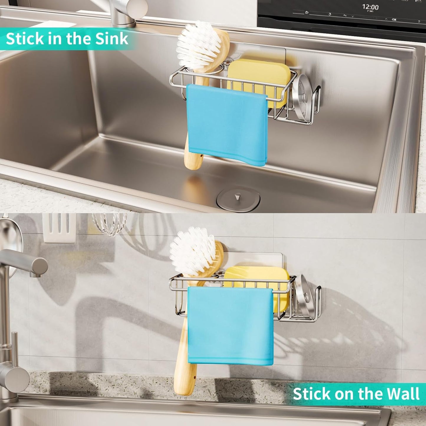 HapiRm 4 in 1 Sink Caddy Sponge Holder, SUS304 Stainless Steel Kitchen