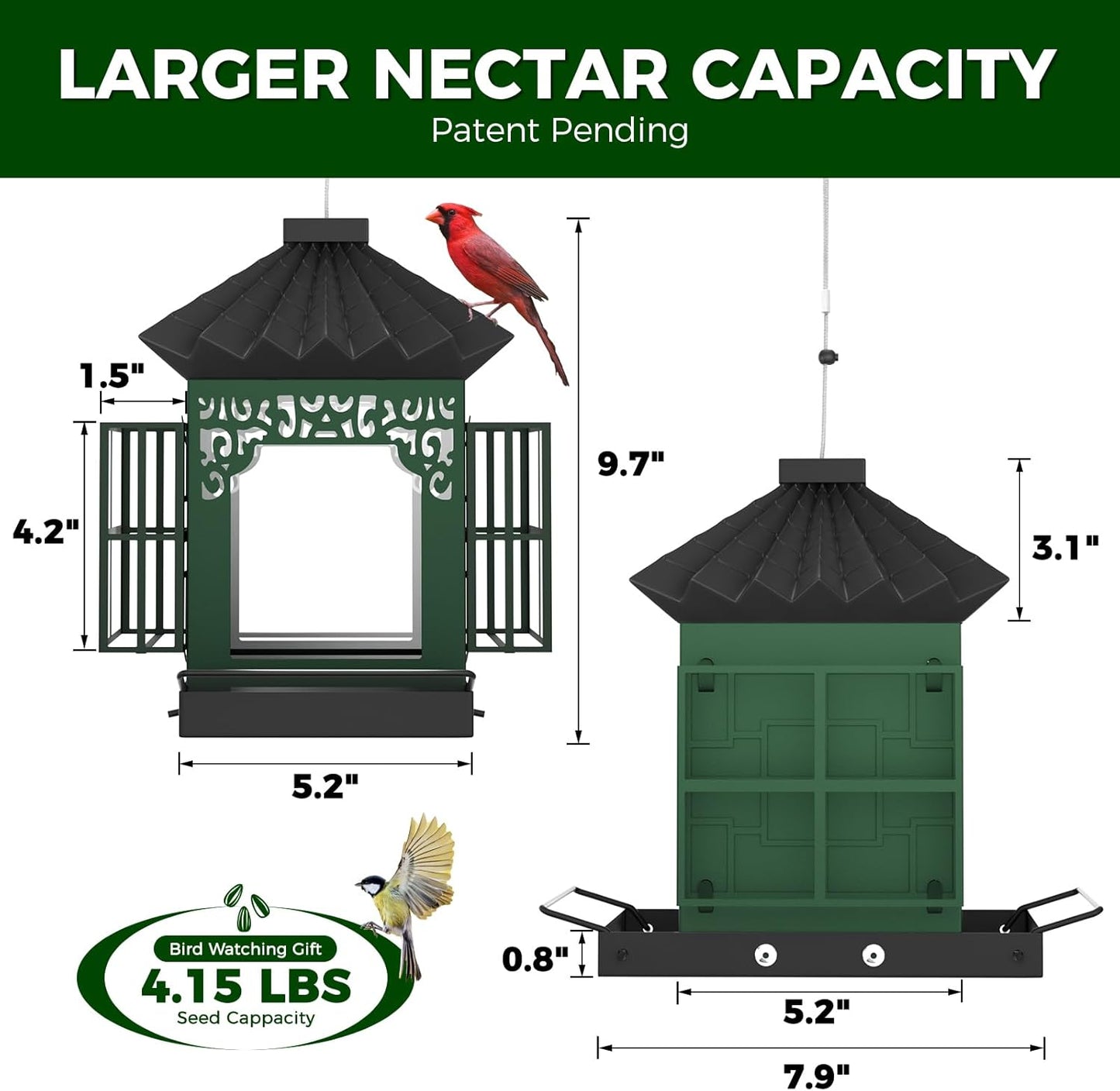 Bird Feeders for Outdoors Hanging, Metal Bird Feeder with Double Suet 