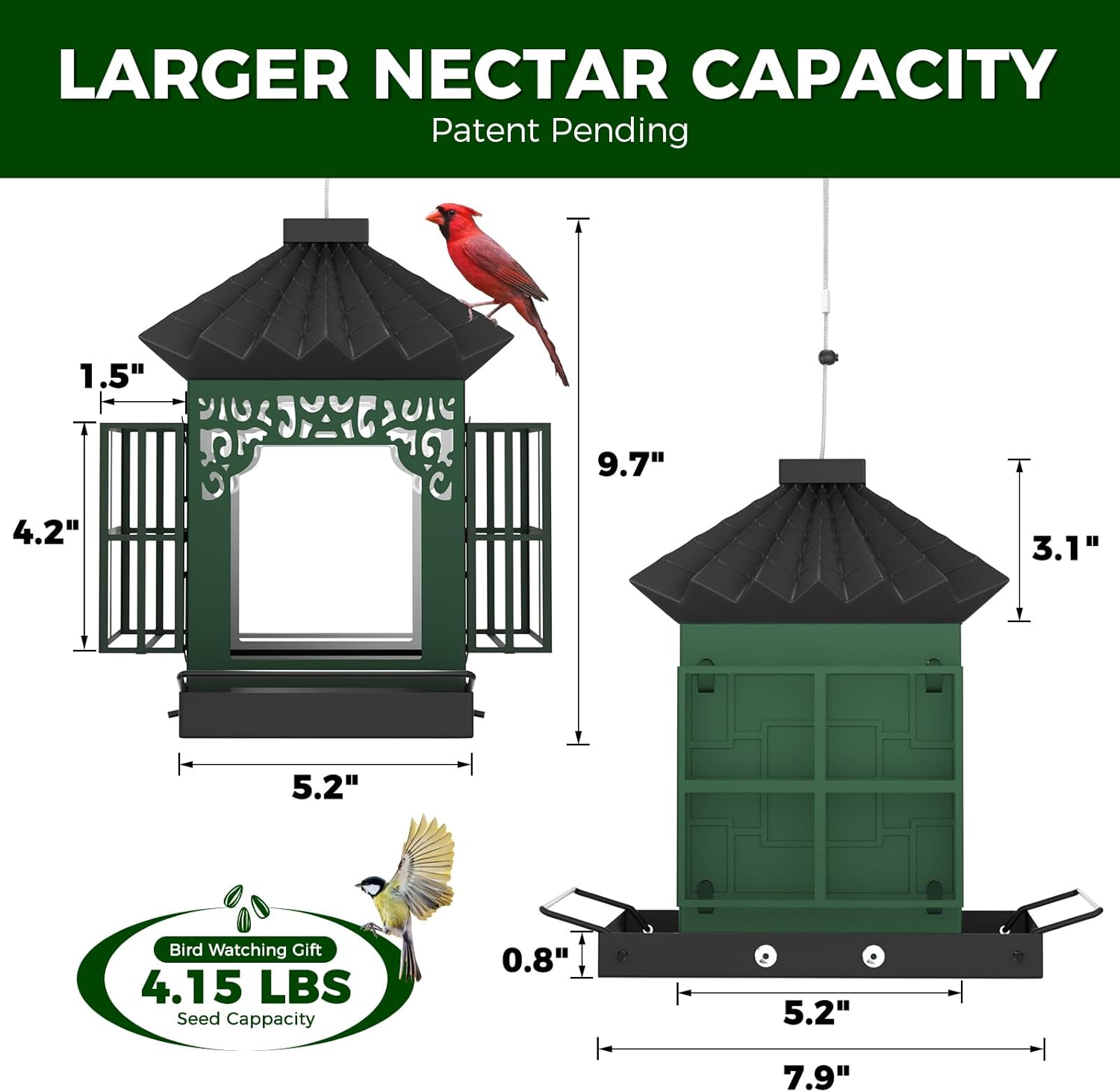 Bird Feeders for Outdoors Hanging, Metal Bird Feeder with Double Suet 