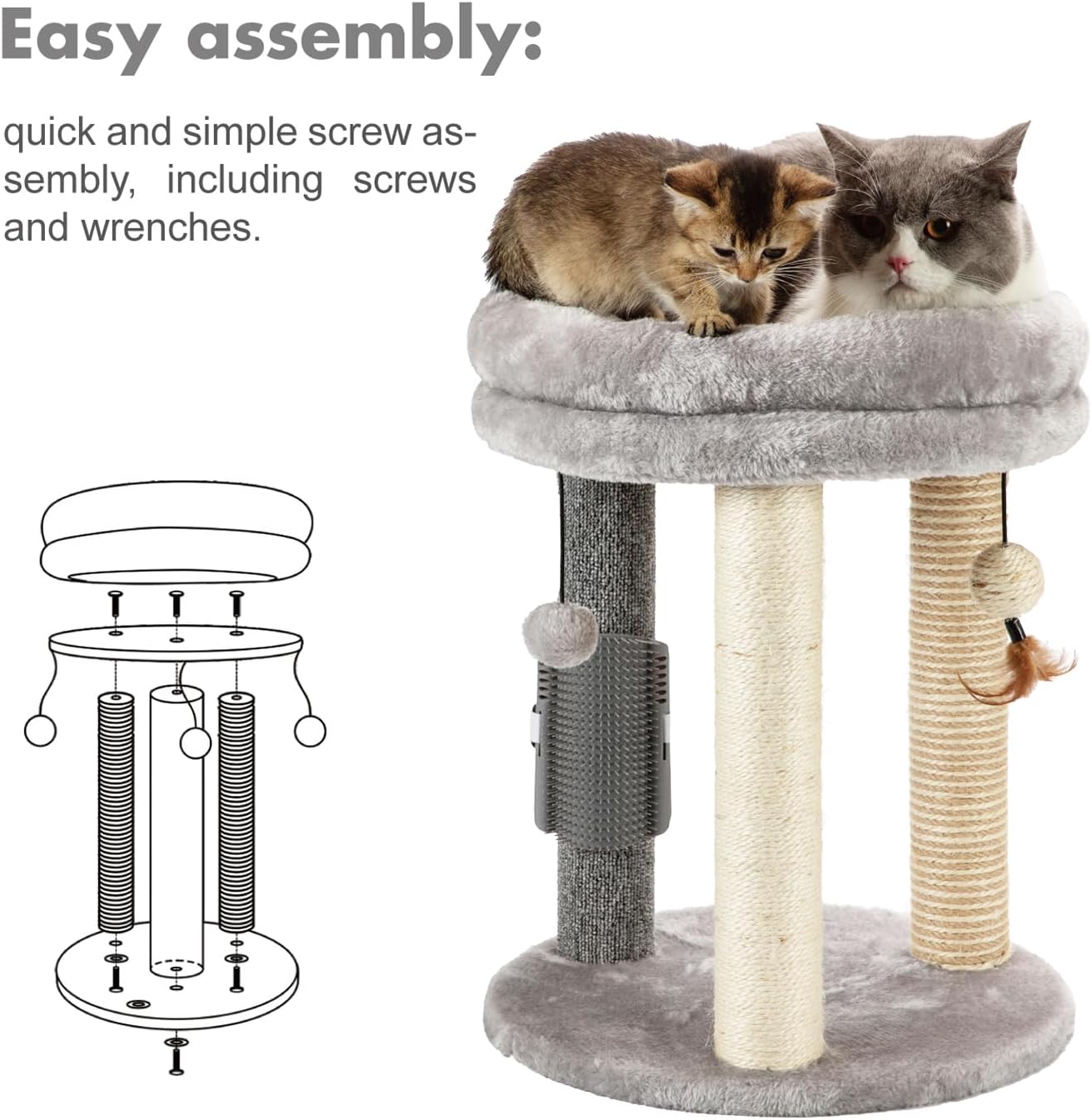 MECOOL 4in1 Small Cat Tree,Scratching Post with Tower Soft Bed, Sisal 