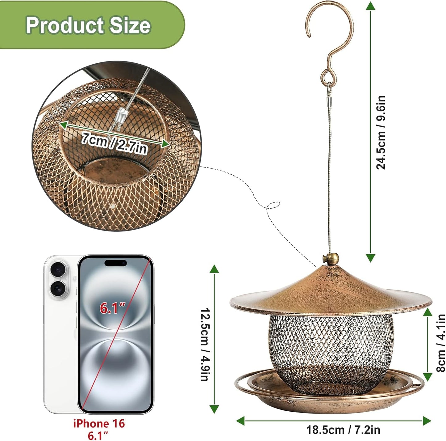 LBTING Bird Feeder for Outside, Squirrel Proof Wild Bird Feeder, Small Metal Bird Feeders for Hanging Outdoors Garden Yard, Round Lantern-Shaped