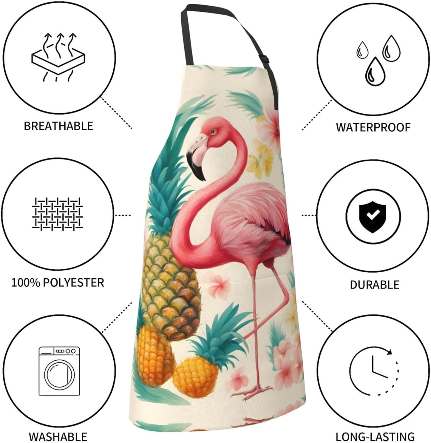 Flamingo and Pineapple 1 print Waterproof chef's apron with pocket apron for kitchen cooking baking barbecue and gardening