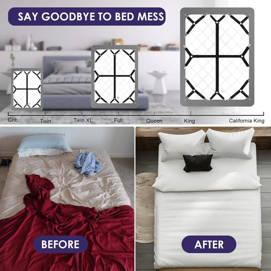 Bed Sheet Straps,6 PCS Secure and Fitted Sheet Straps for Full Size Be