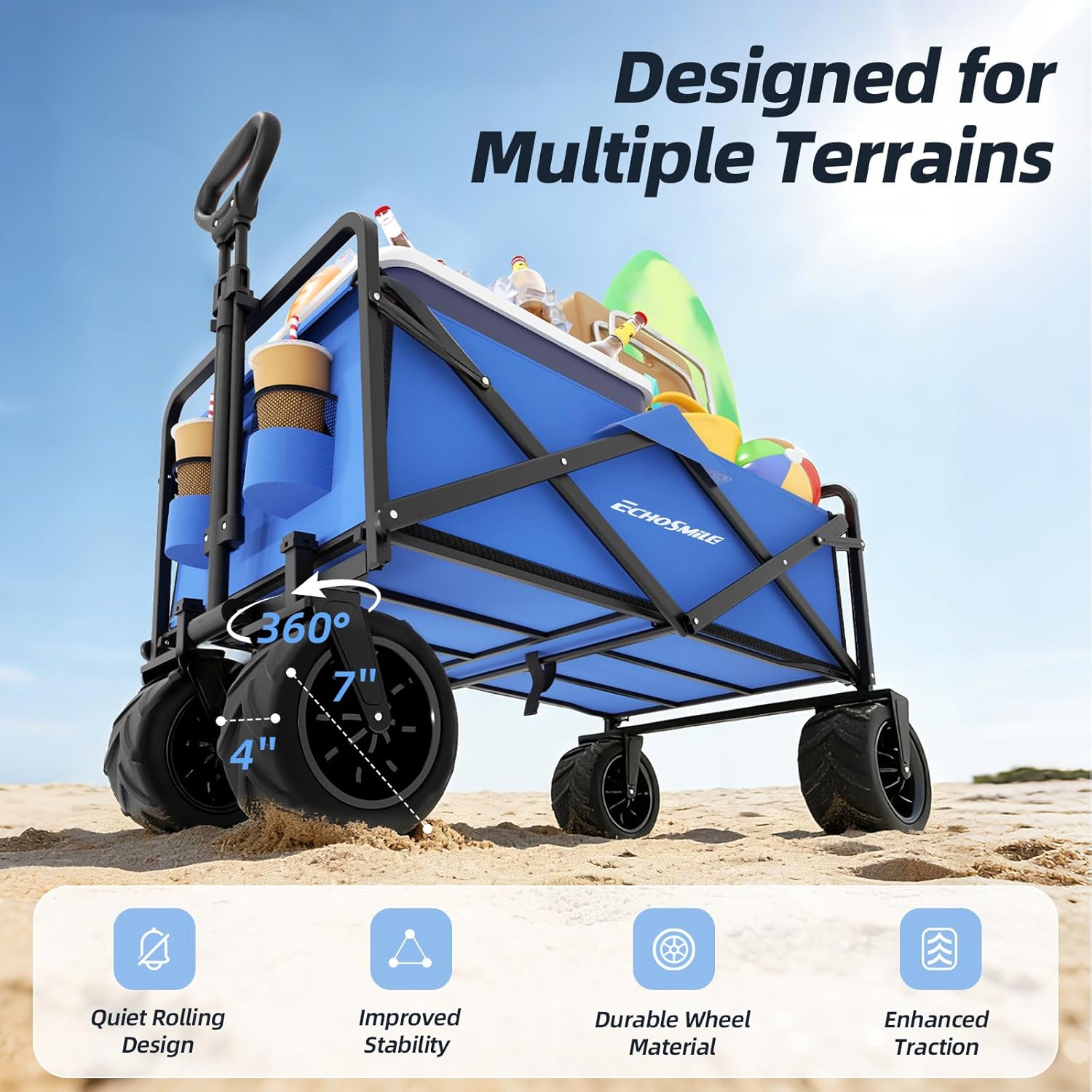EchoSmile Heavy Duty 350 Lbs Capacity Collapsible Wagon, Outdoor Foldi