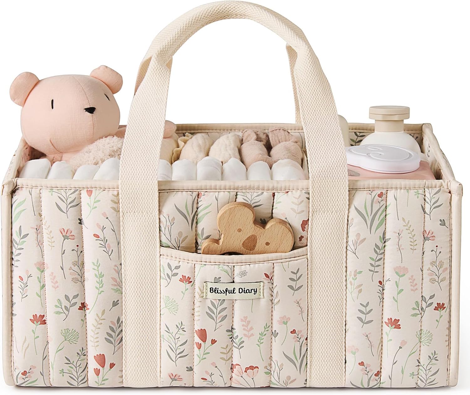 Blissful Diary Floral Diaper Caddy Organizer, Stylish Nursery Storage 