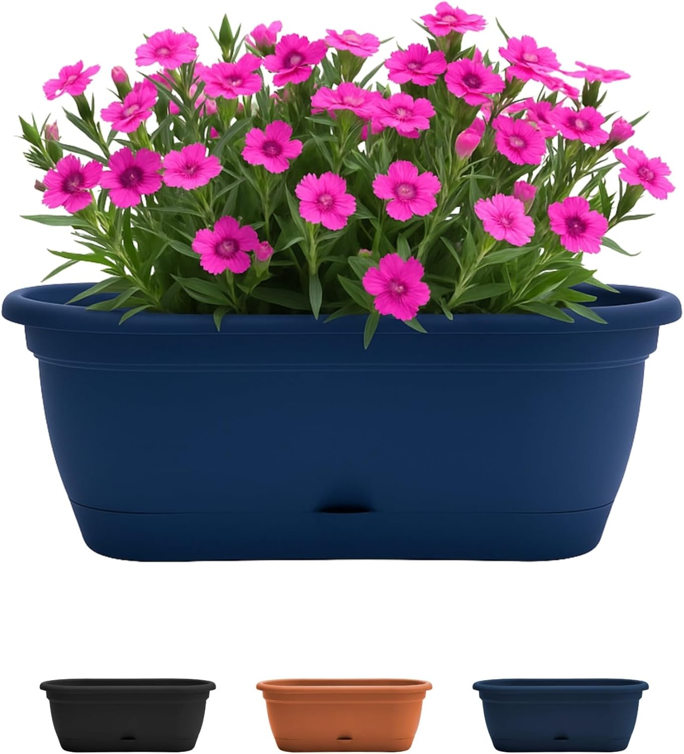 Bloem Lucca 18" Navy Self-Watering Oval Window Box Garden Planter Pot 