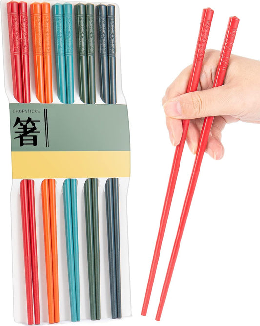 5 Pairs Dishwasher Safe Fiberglass Chopsticks Set,9.5 Inch Reusable Japanese Chinese Chopsticks , Non-Slip, Easy to Use (colorful ) (9.5 inch, colorful)