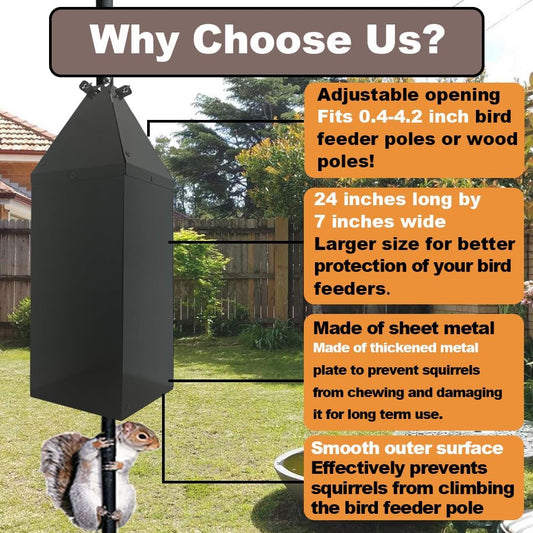 24.4Inch Metal Squirrel Baffle, Adjustable Opening Size, for Up to 4x4 Inch Wide Wooden Post, Squirrel Baffle for Bird Feeders Without Removing Bird Feeder Poles Or Shepherd's Hooks.