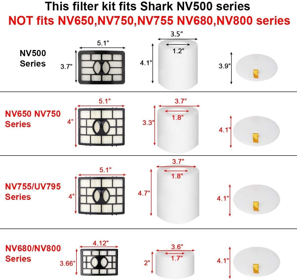 2 + 4 Pack Vacuum Filters Replacement Compatible for Shark Rotator Pro Lift-Away NV500, NV501, NV502, NV503, NV505, NV510, NV520, NV552, UV560, NV642, ZU780, ZU782, ZU785, Part Xff500 Xhf500