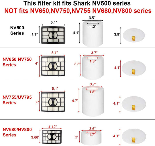 2 + 4 Pack Vacuum Filters Replacement Compatible for Shark Rotator Pro Lift-Away NV500, NV501, NV502, NV503, NV505, NV510, NV520, NV552, UV560, NV642, ZU780, ZU782, ZU785, Part Xff500 Xhf500