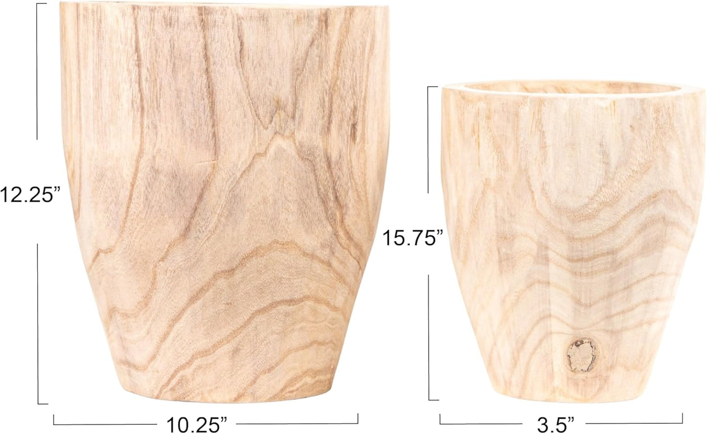 Creative Co-Op Rounded Paulownia Wood Pots (Set of 2 Sizes)