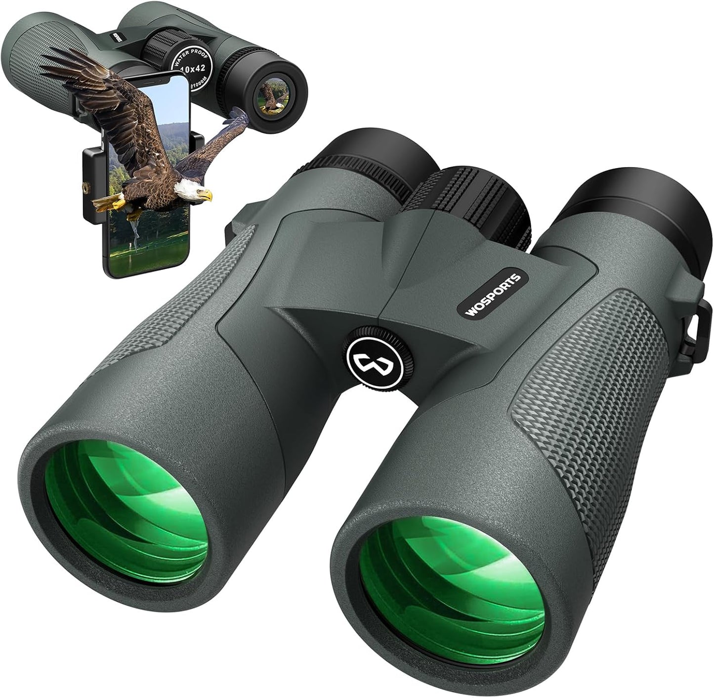 WOSPORTS 10x42 Binoculars for Adults - IP67 Waterproof Binoculars for 