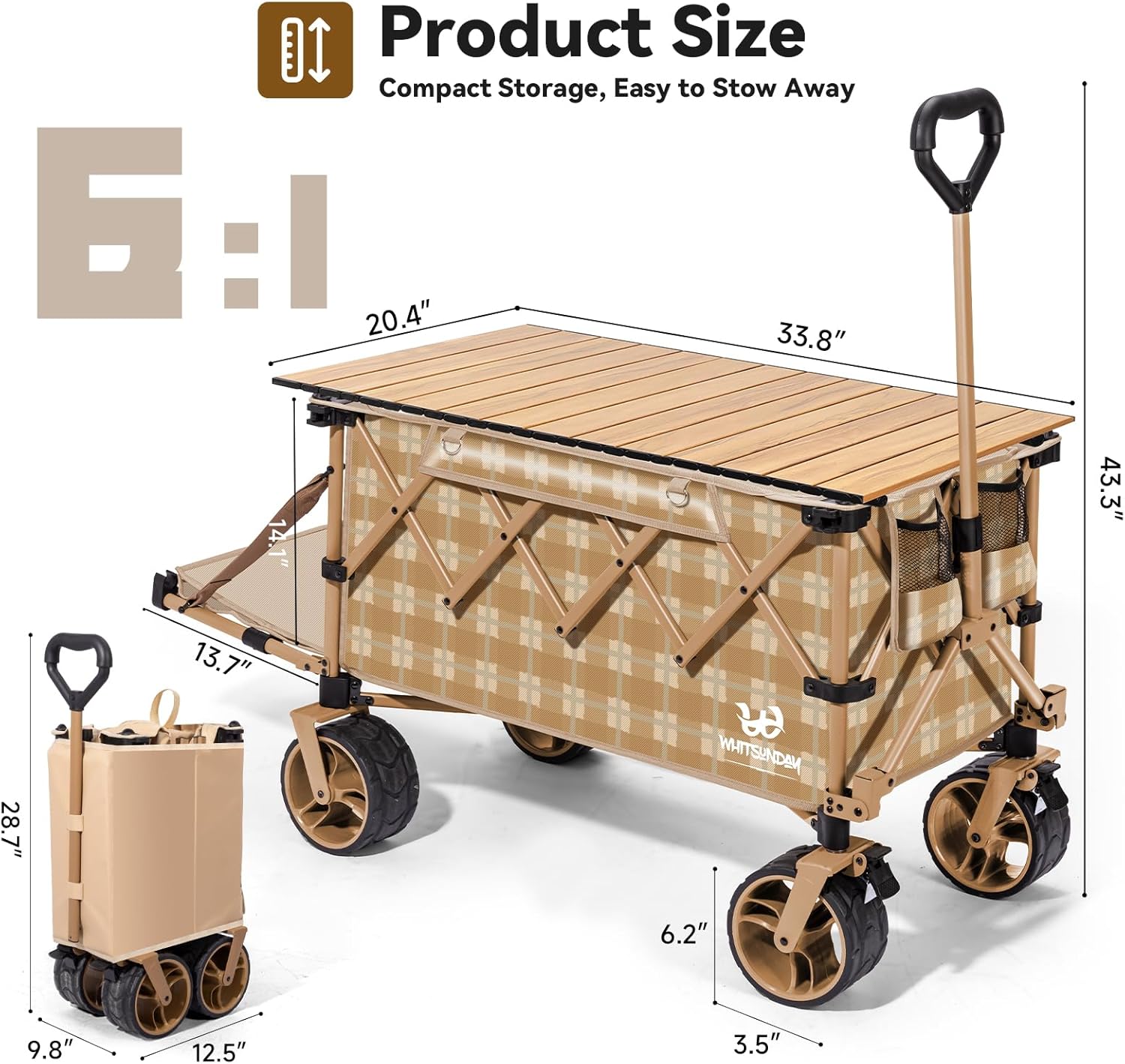 WHITSUNDAY Collapsible Folding Wagon with Table, Heavy Duty Utility Be