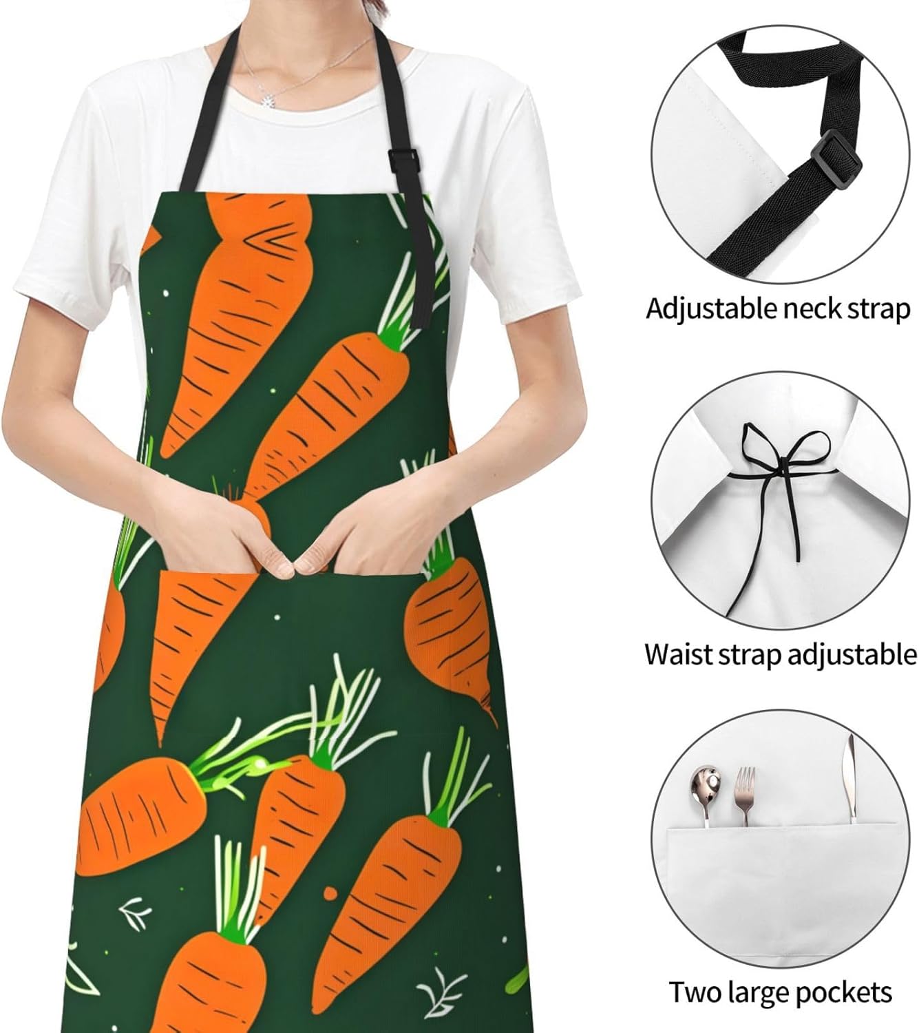Happy carrot print Waterproof chef's apron with pocket apron for kitchen cooking baking barbecue and gardening