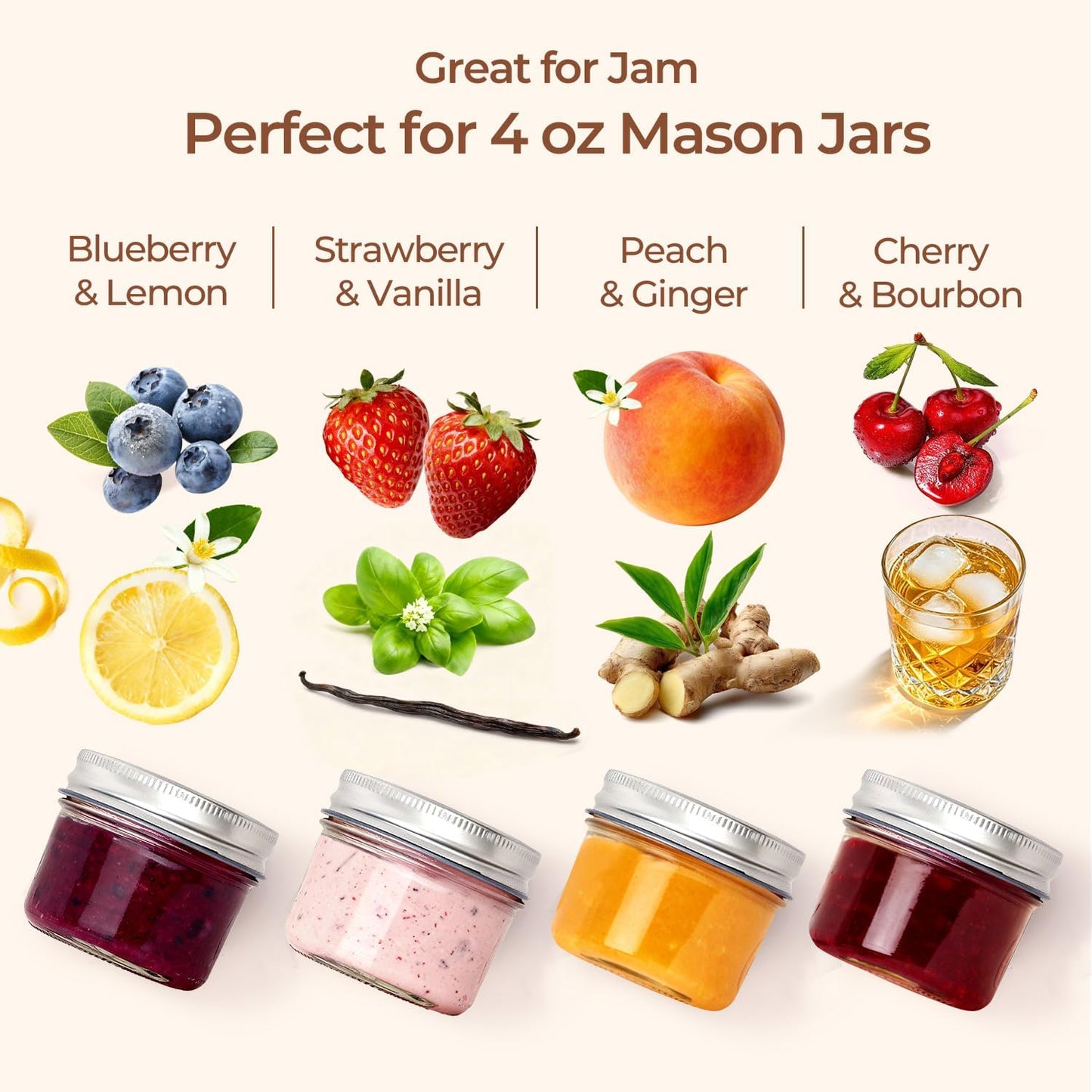 ComSaf Mini Mason Jars 4oz - 8 Pack, Regular Mouth Mason Jar with Lids