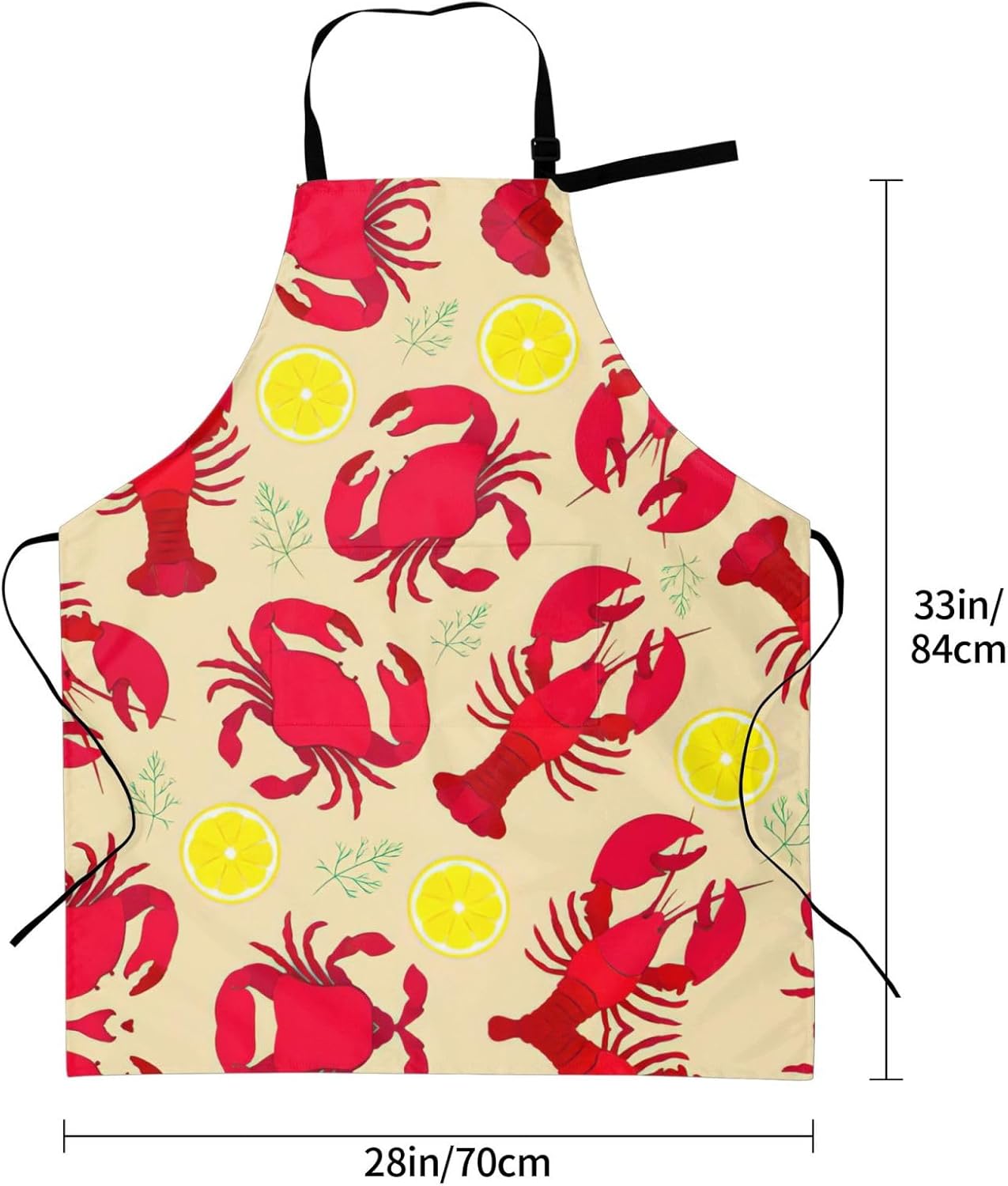 Lobster and Crab Print 28x33 In Adult Kitchen Apron with Pockets Versatile Chef Smock for Cooking Baking
