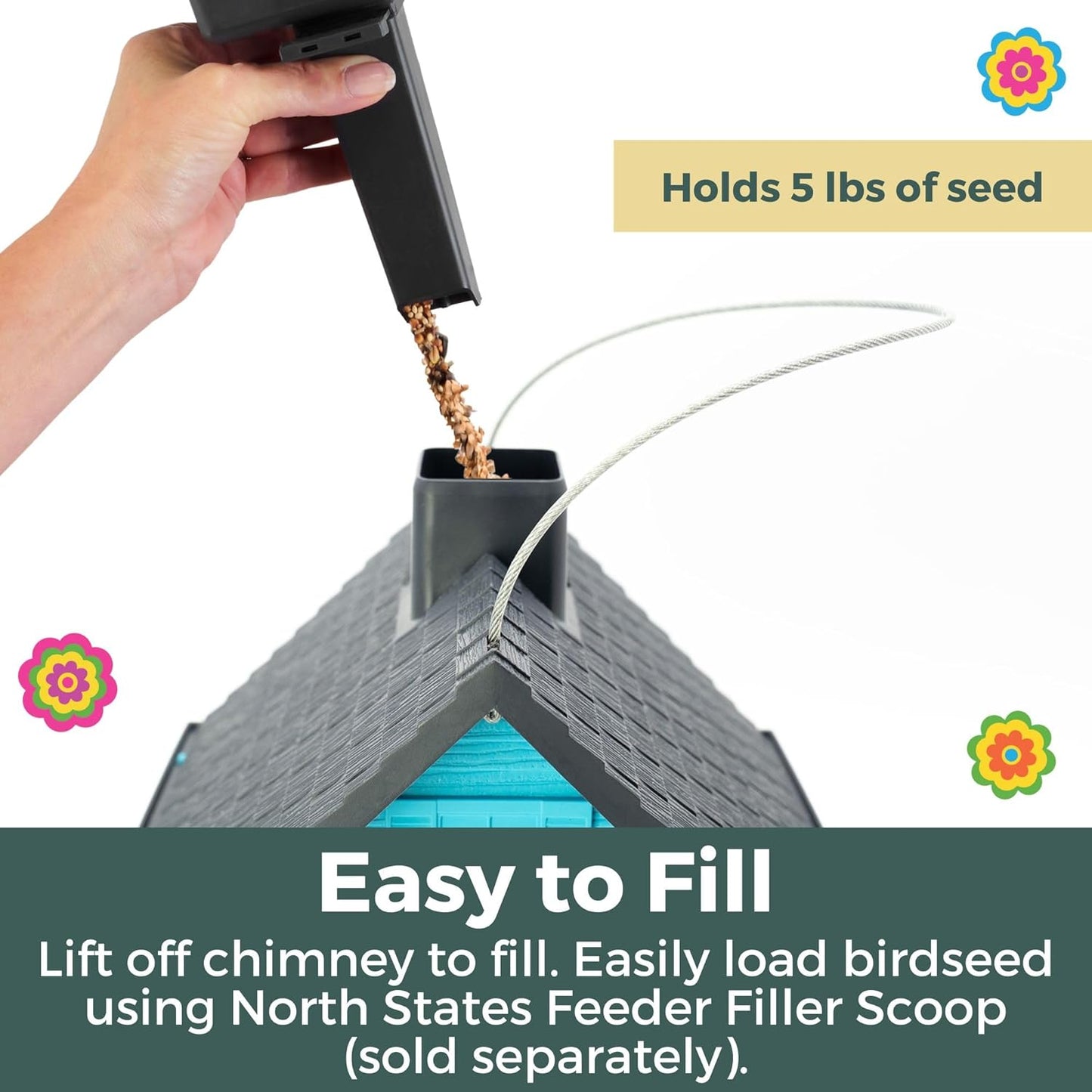 North States Village Collection - Fiesta Blue Cottage Bird Feeder: Hanging Bird Feeder for Outdoors, Holds 5 Pounds of Seed