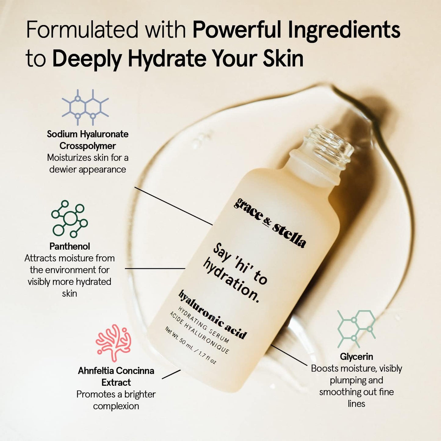 grace & stella Award Winning Hyaluronic Acid Serum (50ml/1.7 fl oz) Hy