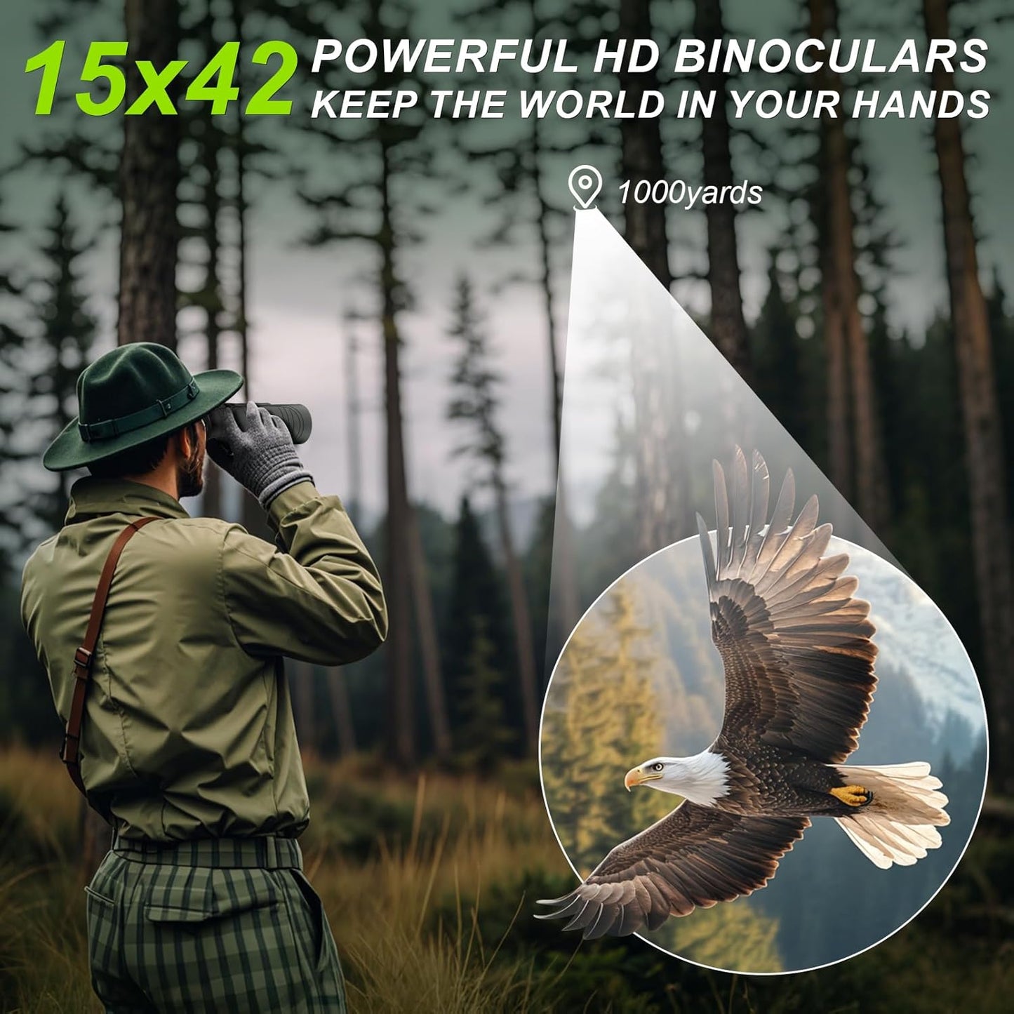 15x42 Binoculars for Adults High Powered - Occer HD Lightweight Travel Hunting Binoculars with Clear Low Light Vision for Bird Watching, Whale Watching, Camping Gifts for Men Women -Green