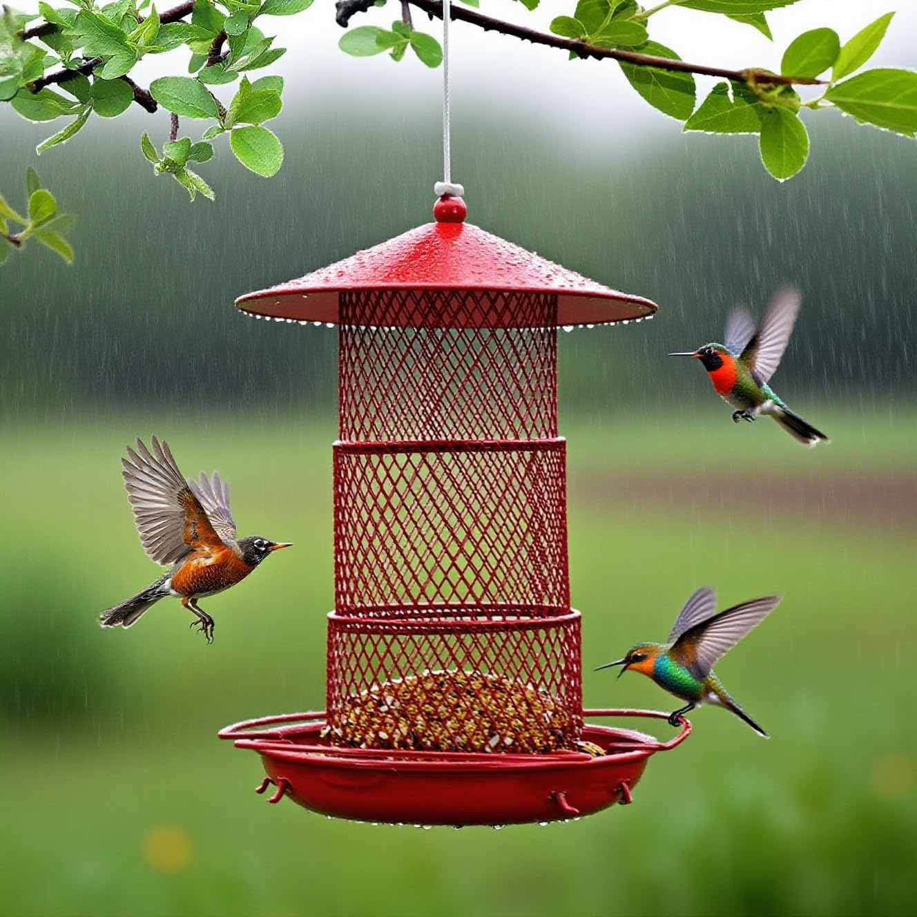 Bird Feeders for Outdoors Hanging, Durable Metal Birds Feeder with 4.5LB Large Capacity, Red Winter Bird Feeders,Sturdy & Weatherproof, Easy to Clean & Refill, Great for Attracting Cardinal,Blue Jay