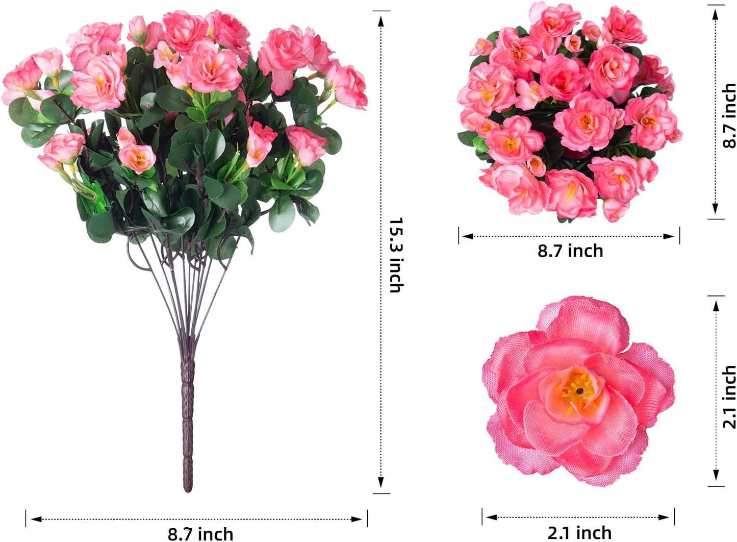 Artificial Faux Flowers Plants for Outdoor Outside Spring Decoration, Fake Silk Pink Camellia UV Resistant Realistic for Planter Pot Porch Patio Balcony Garden Yard Home Decor, 3 Large Bundles