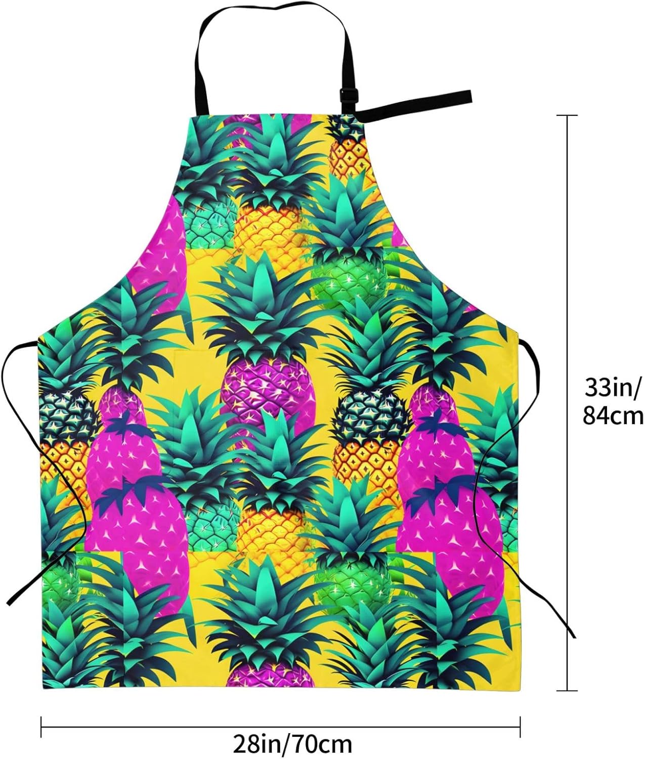 YANYU Colorful Pineapple Print 28x33 In Kitchen Apron Stylish Chef Apron with Pockets for Cooking Baking Painting