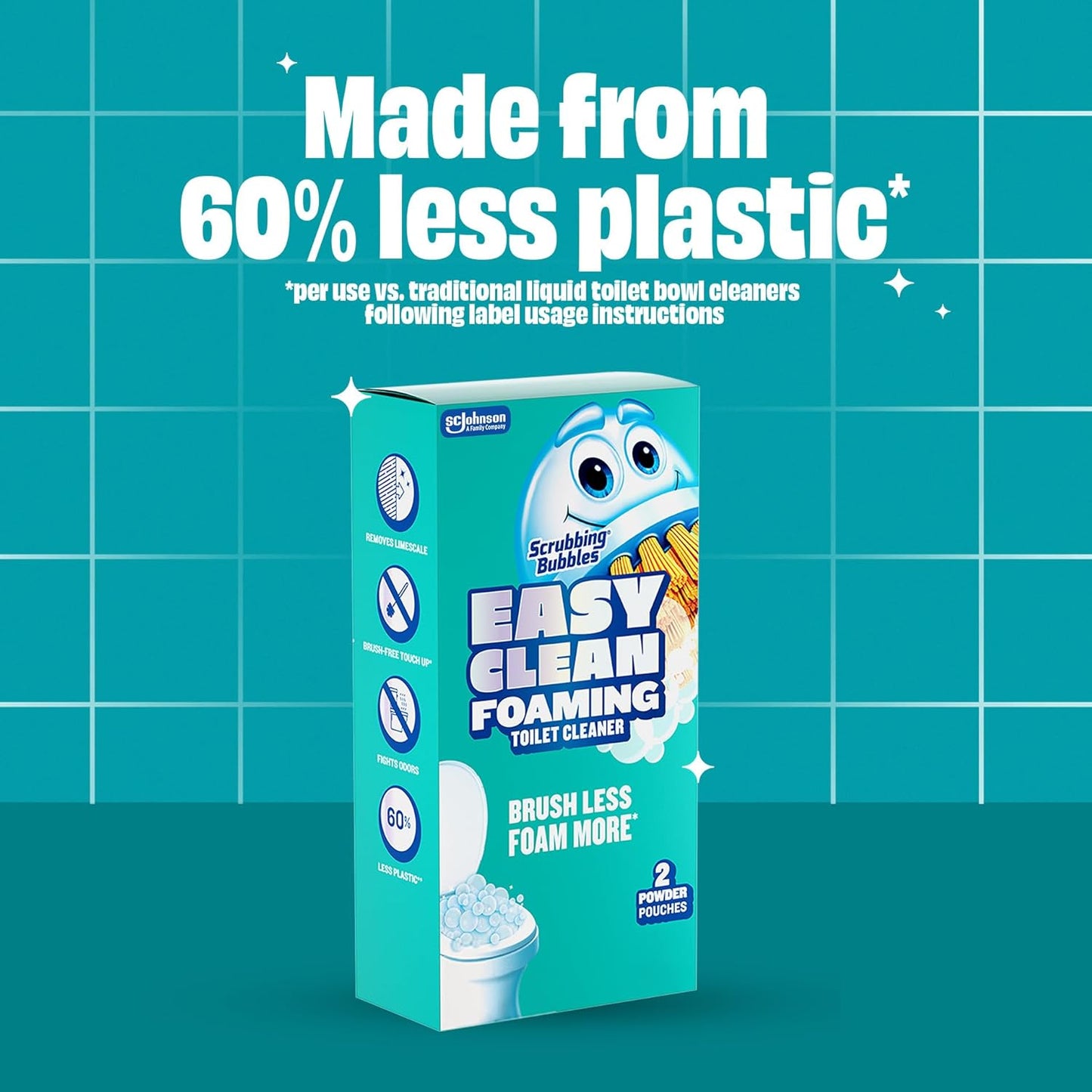 Scrubbing Bubbles Easy Clean Foaming Toilet Bowl Cleaner, Easy Drop In Powder Pouches, 100g (2 Pouches)