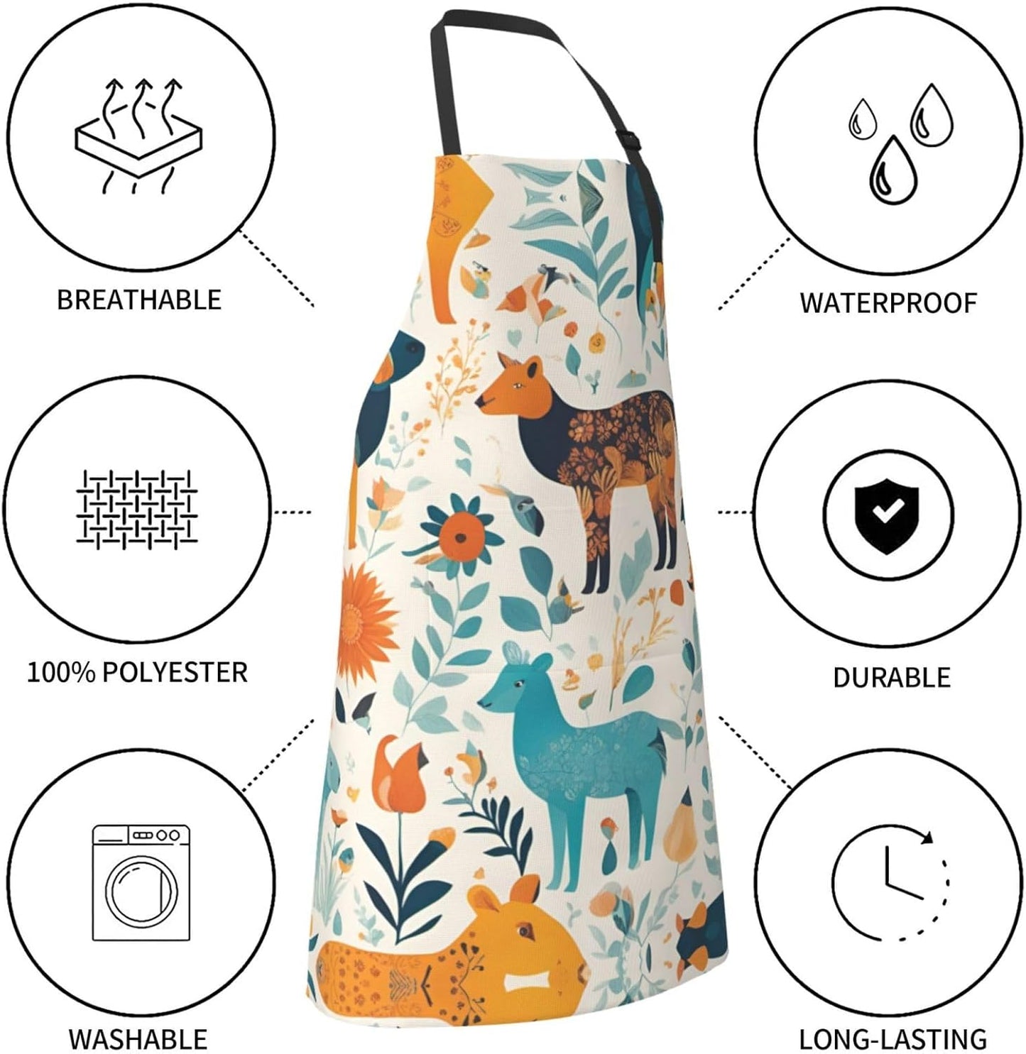 Cute Floral Animal Pattern 1 print Waterproof chef's apron with pocket apron for kitchen cooking baking barbecue and gardening