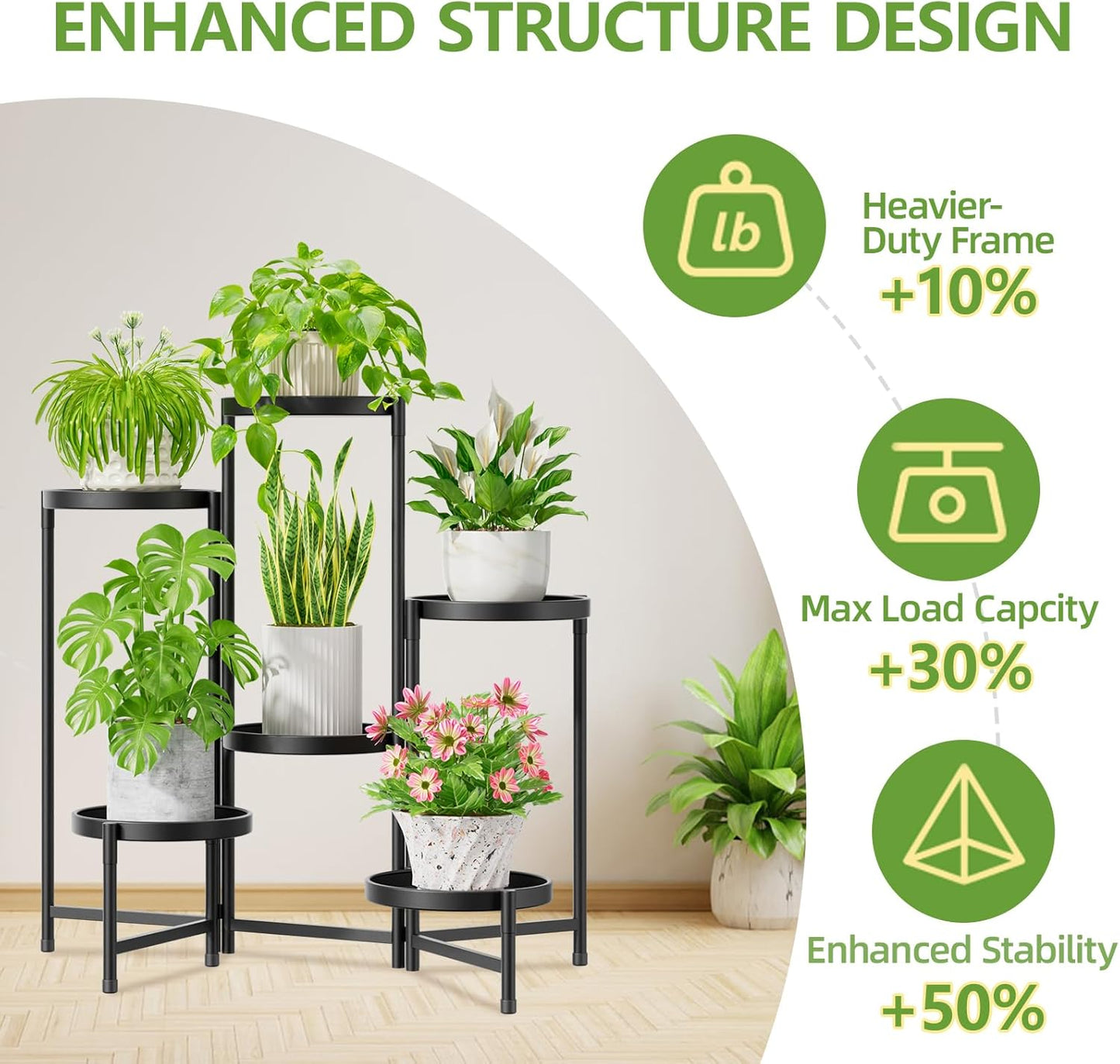 iDavosic.ly 6 Tier Large Plant Stand Indoor with 10 Inch Wide Tray, Ti